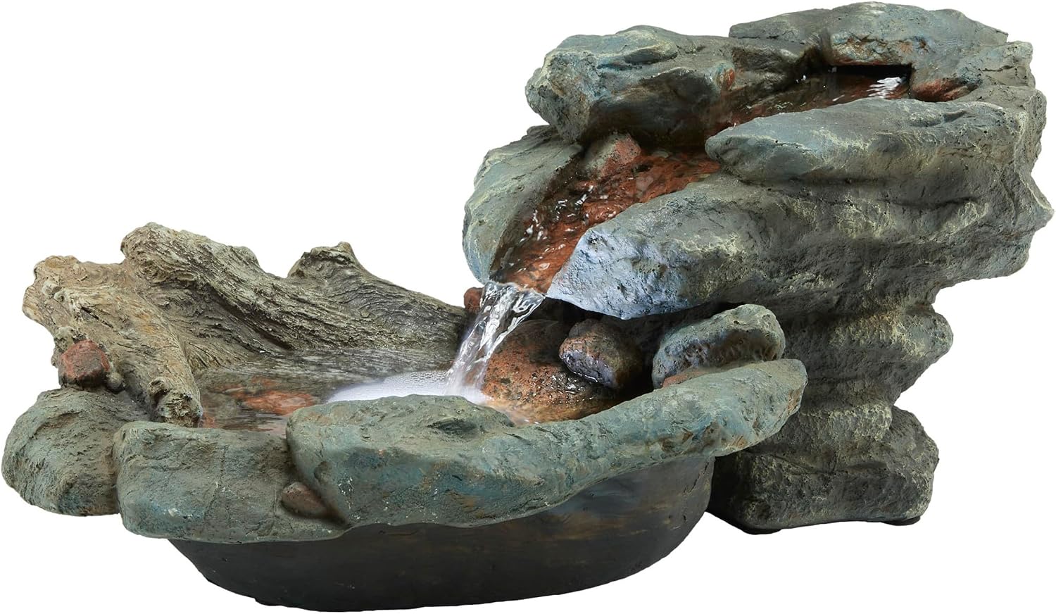 Alpine Corporation 13" Tall Indoor Tabletop Water Fountain, 4 Tier Cascading Water Feature with LED Lights for Home, Office, Living Room, or Zen Decor, Gray