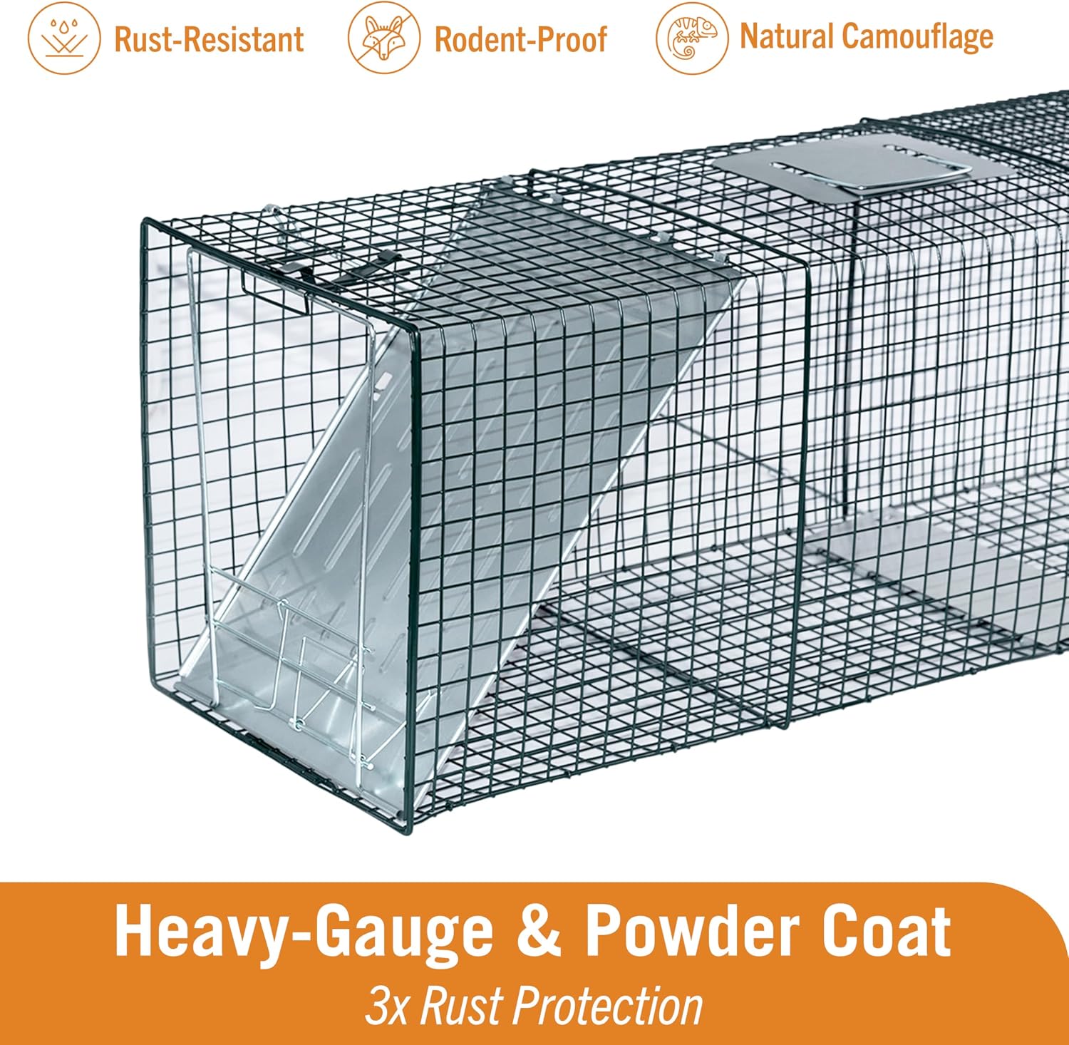 HOMESTEAD 42'' Heavy Duty Live Animal Trap - Professional Quick Set Trigger, Galvanized Steel Cage, Camouflage Finish, Rust Proof Mesh
