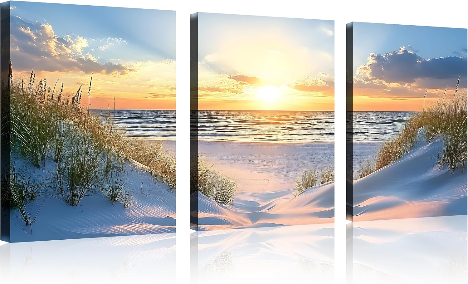 TutuBeer 3 Panel Beach Canvas Wall Art for Home Decor Blue Sea Sunset White Beach Painting the Picture Print on Canvas Seascape the Pictures for Home Decor Decoration,Ready to Hang