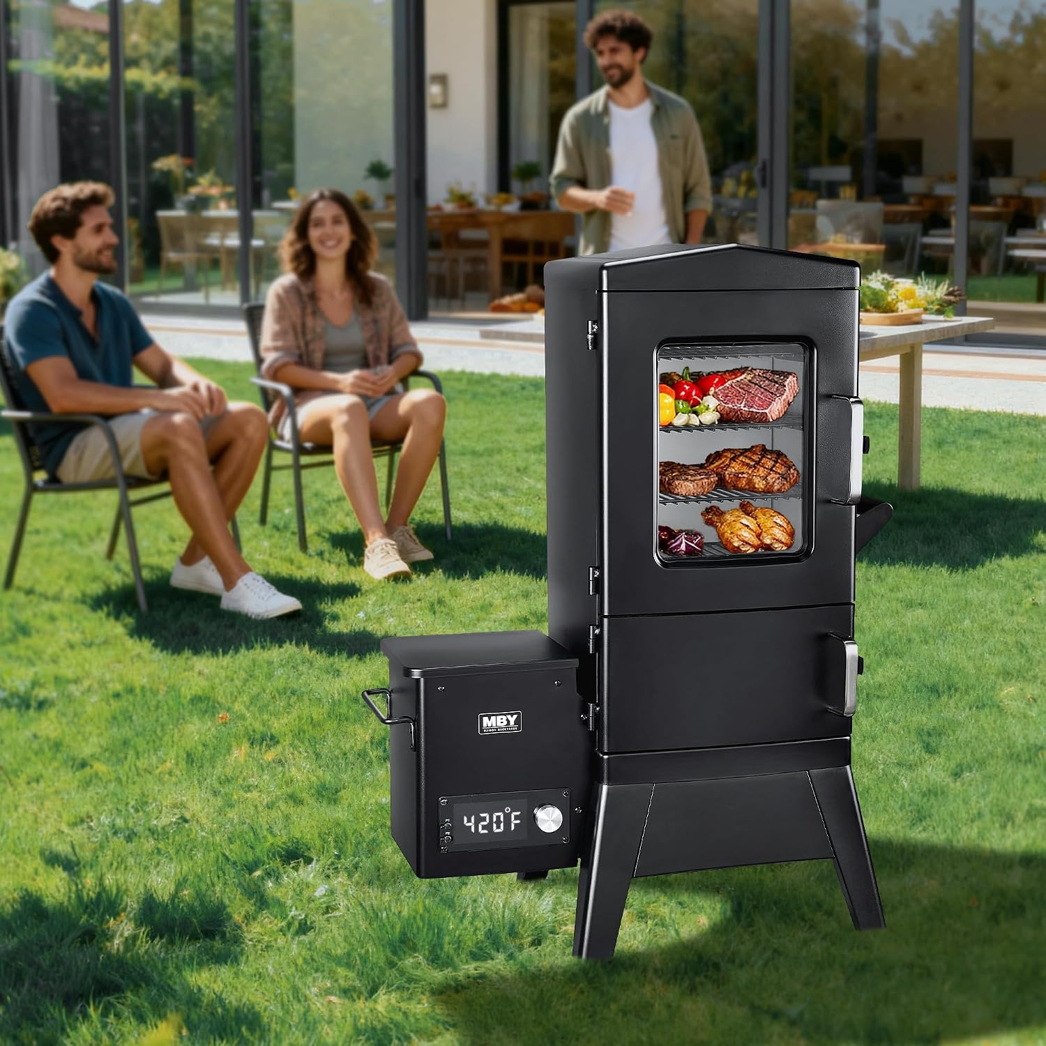 Vertical Pellet Smoker with Cover & Meat Probe, 4-Rack Electric BBQ Smoker Grill, 616 sq in Cooking Space