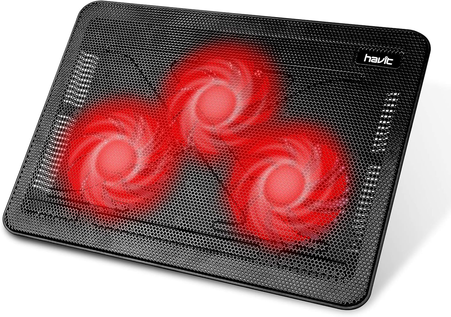 havit HV-F2056 15.6"-17" Laptop Cooler Cooling Pad - Slim Portable USB Powered (3 Fans), Black/Blue | Three quiet USB-powered fans circulate air below the laptop, two height settings improve viewing and typing comfort