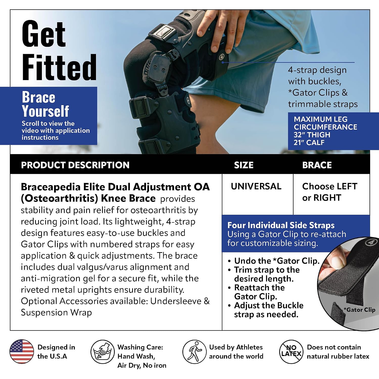 Elite OA Knee Brace for ACL & Meniscus Injury, Right | Dual-adjustment Support, Hyperextension Control, Patella Stability, Osteoarthritis Relief