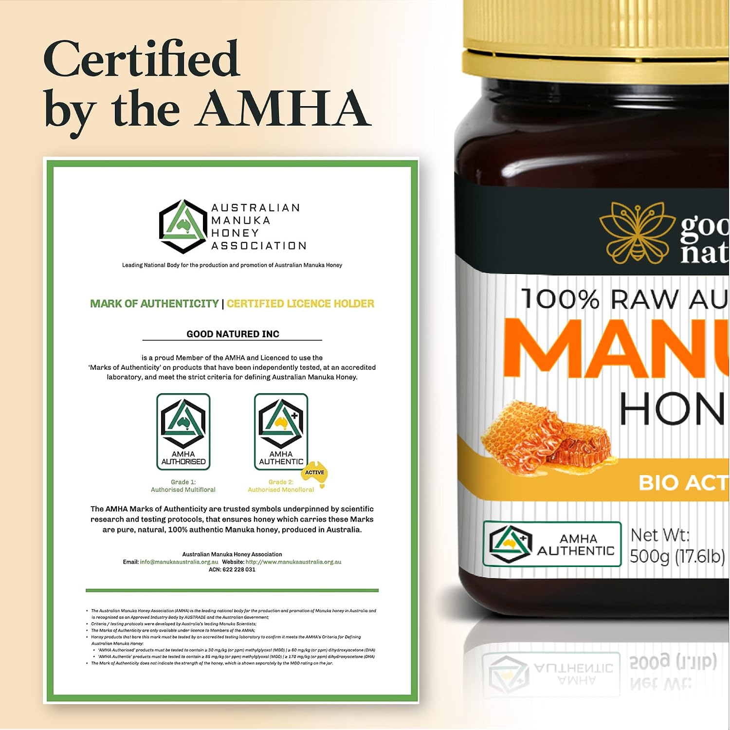 Manuka Honey Medical Grade - Raw Australian Manuka Honey MGO 850+ | Good Natured - AMHA Certified - Lab Tested - Non-GMO - BPA-Free - Premium Quality - Product of Australia - 8.8 oz