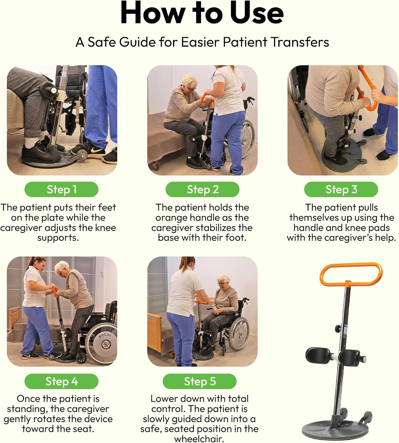 Etac Turner PRO Patient Transfer Aid – Assistive Standing Pivot Transfer from One Seated Position to Another