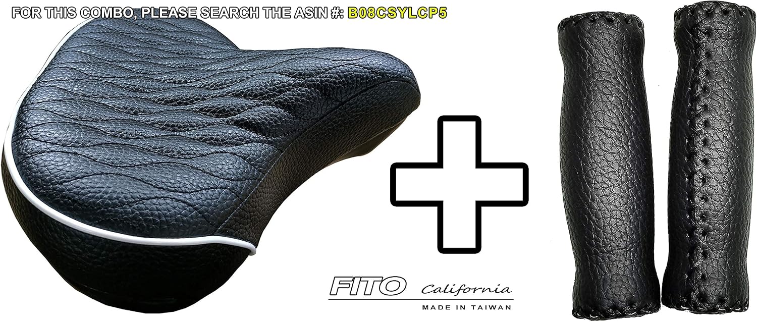 Made in Taiwan, Fito GSW Beach Cruiser Comfort Retro City Bicycle Saddle Seat, Black White Trim