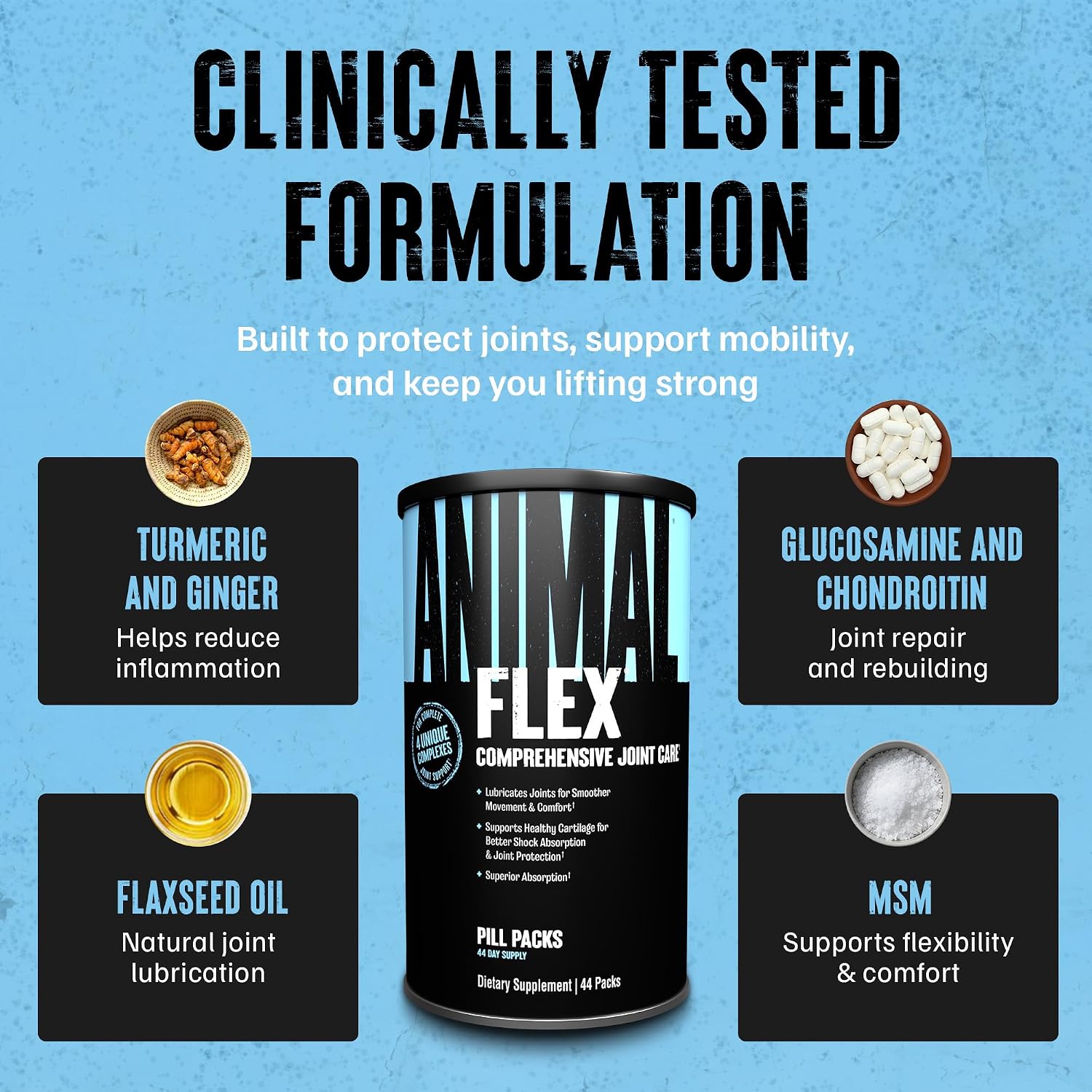 Animal Flex - Glucosamine Chondroitin Joint Supplement for Women and Men Discomfort with Turmeric, MSM, Boswellia for Cartilage, Joint Health, Muscles, Back, Knees, Shoulder, and Hip, 44 Packs
