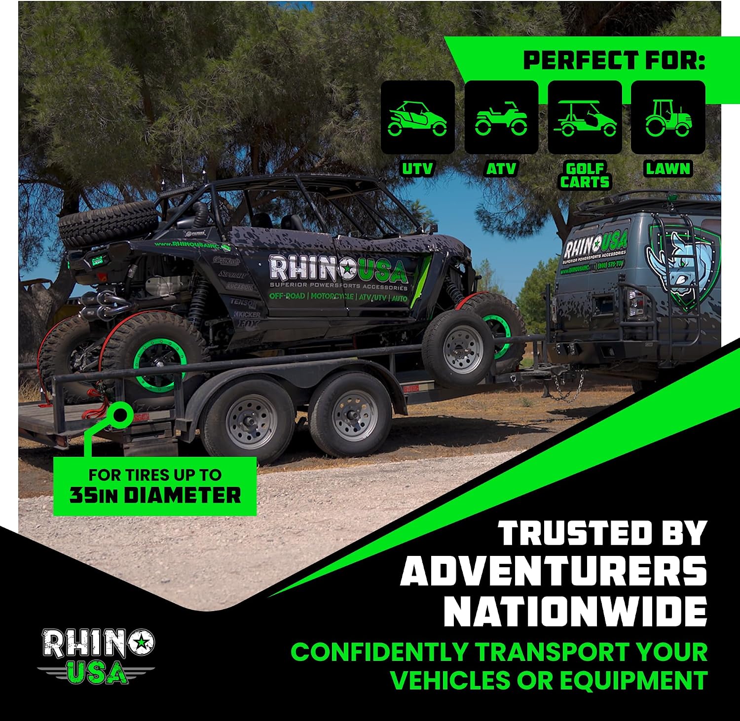 Rhino USA Wheel Chock Tie Down Kit (4,500lb) - 2 Straps & 4 Chocks