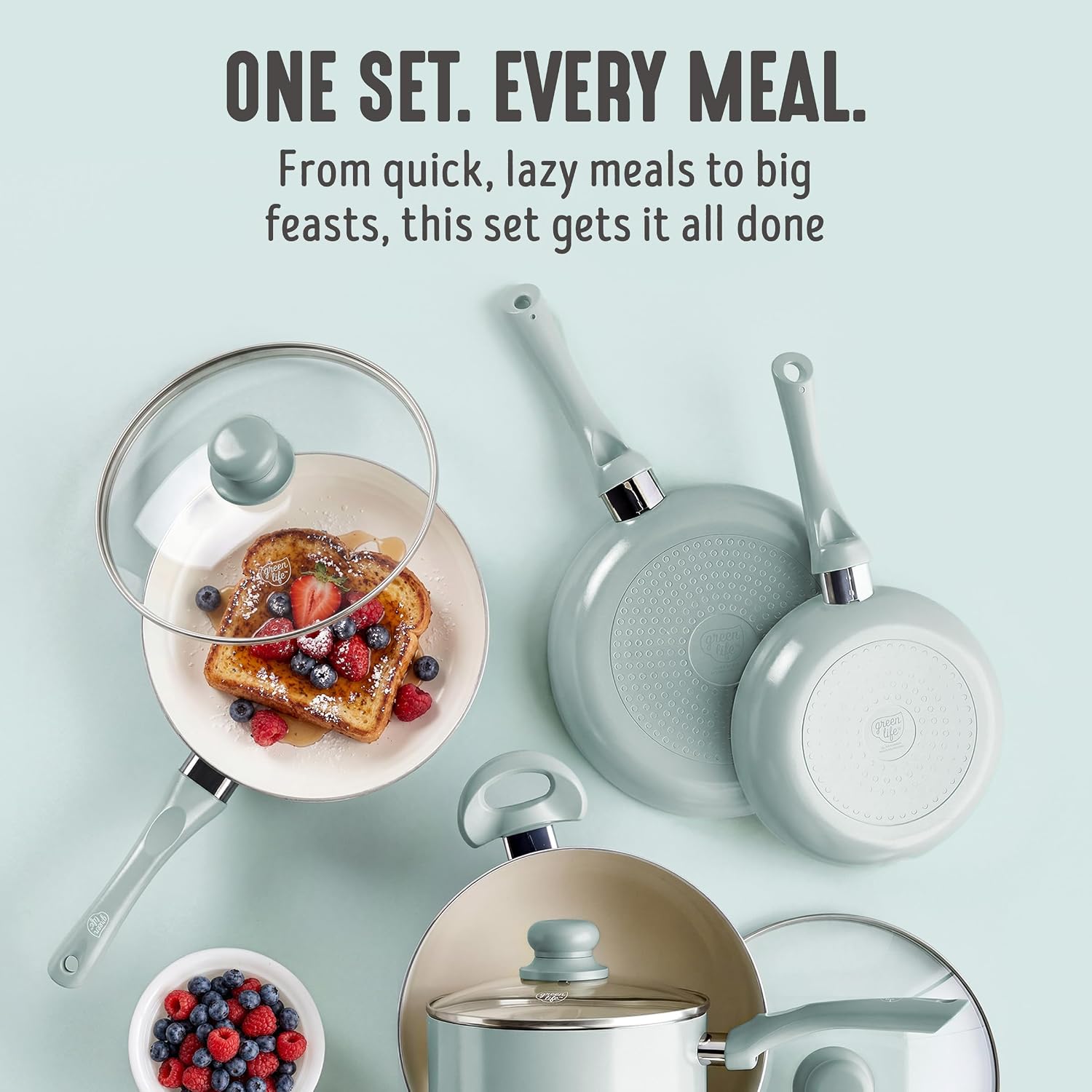 GreenLife 16 Piece Ceramic Nonstick Pots & Pans Cookware Set, Turquoise | PFAS-Free Ceramic Nonstick, Stockpot, Frying Pans, Saucepans, Sauté Pan, Stay-Cool Handles, Dishwasher & Oven Safe up to 350F