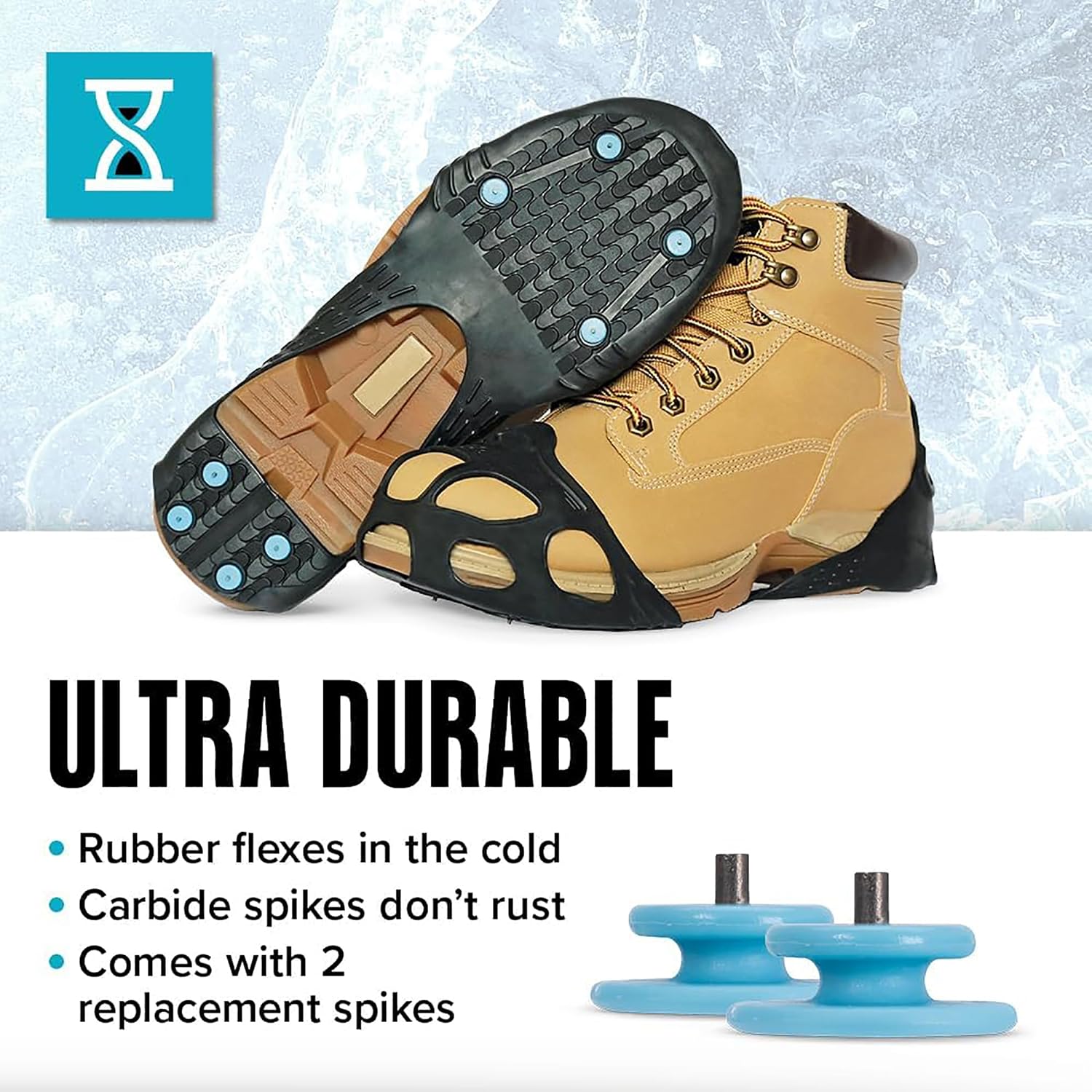 Due North All Purpose Industrial Ice Cleats for Men & Women - Traction Aids for Walking & Working on Snow/Ice - 16 Spikes