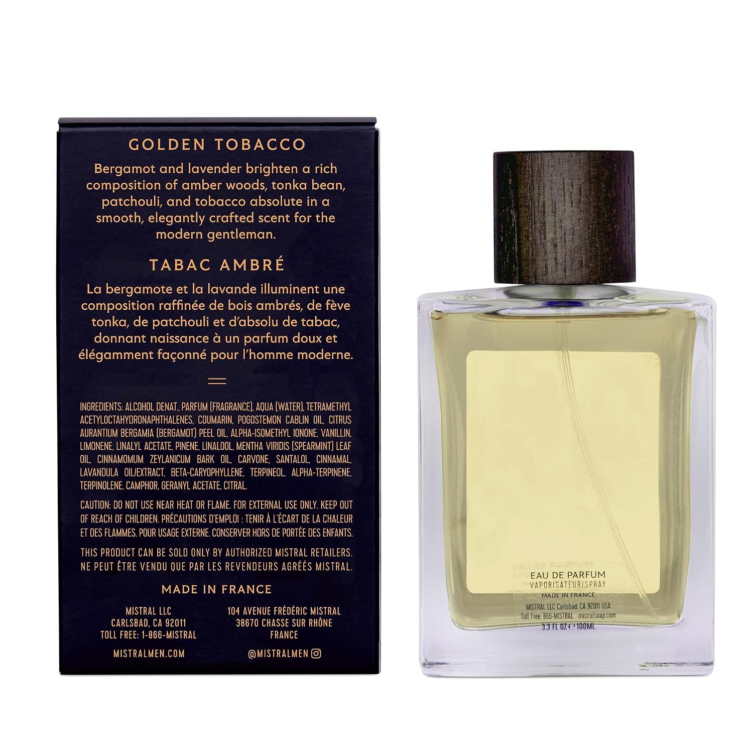 Mistral Bourbon Vanilla Eau de Parfum for Men, Men's Cologne, 3.4 Oz | Warm & Sweet Masculine Scent with Vanilla, Patchouli & Sandalwood, Cruelty-Free, Long-Lasting Perfume, Made in France