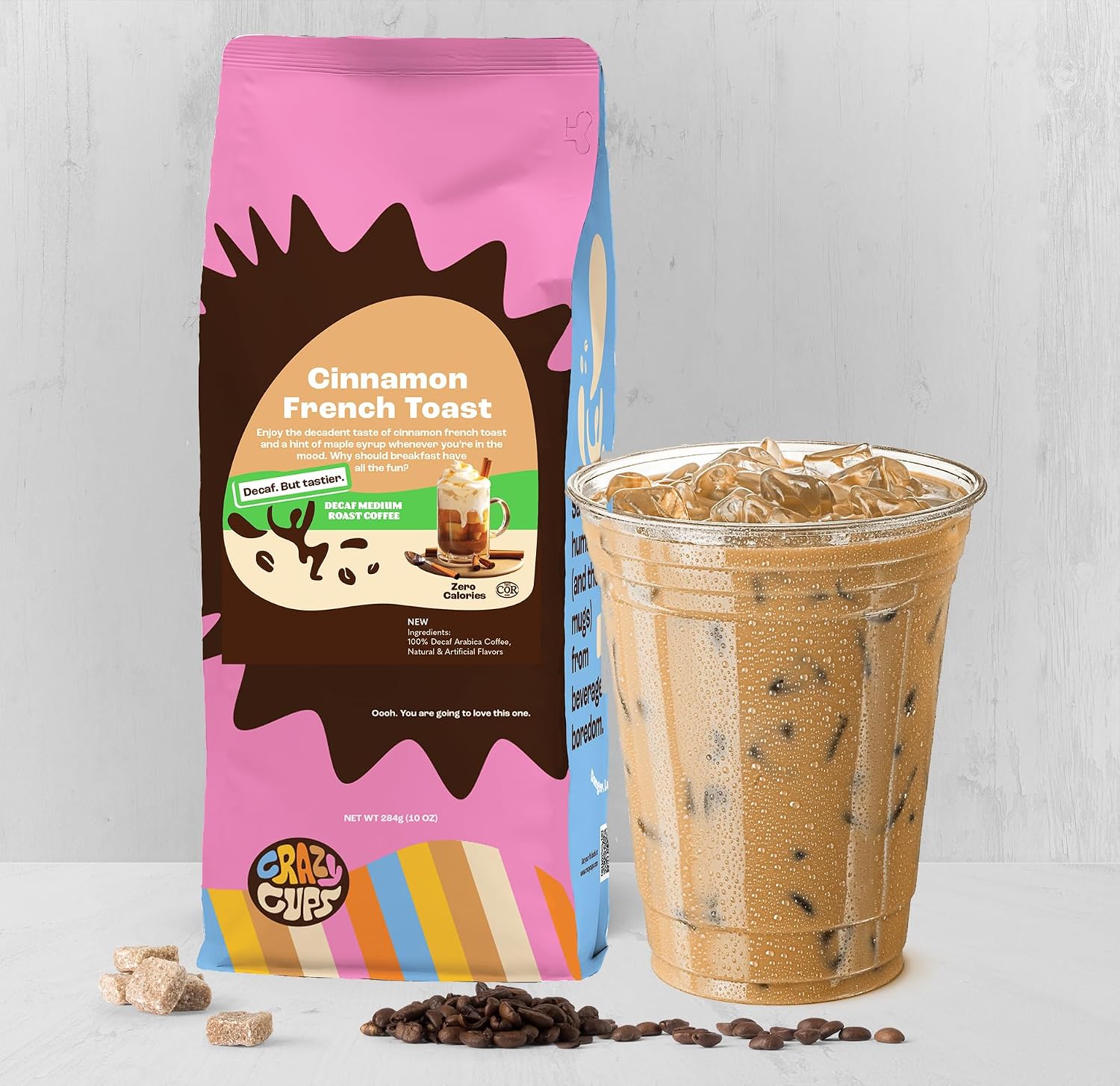 Crazy Cups Flavored Ground Coffee, Cinnamon French Toast, in 10 oz Bag, For Brewing Flavored Hot or Iced Coffee