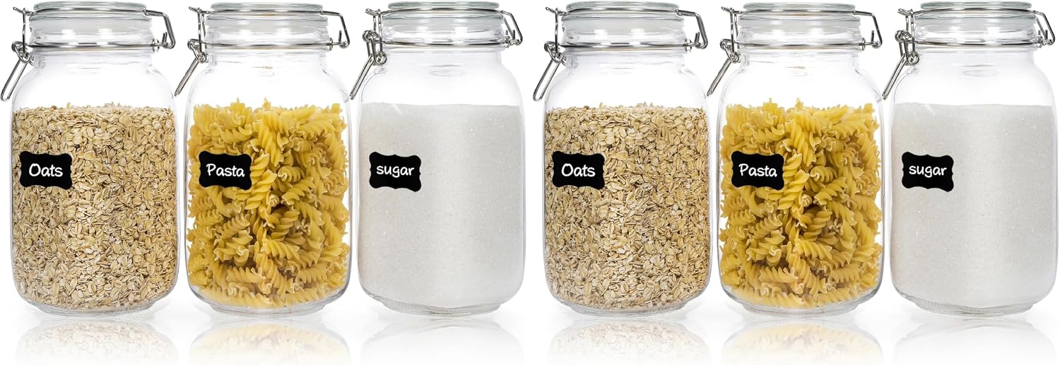CHEFSTORY 50oz Glass Food Storage Jars with Airtight Clamp Lids, 3 Pack