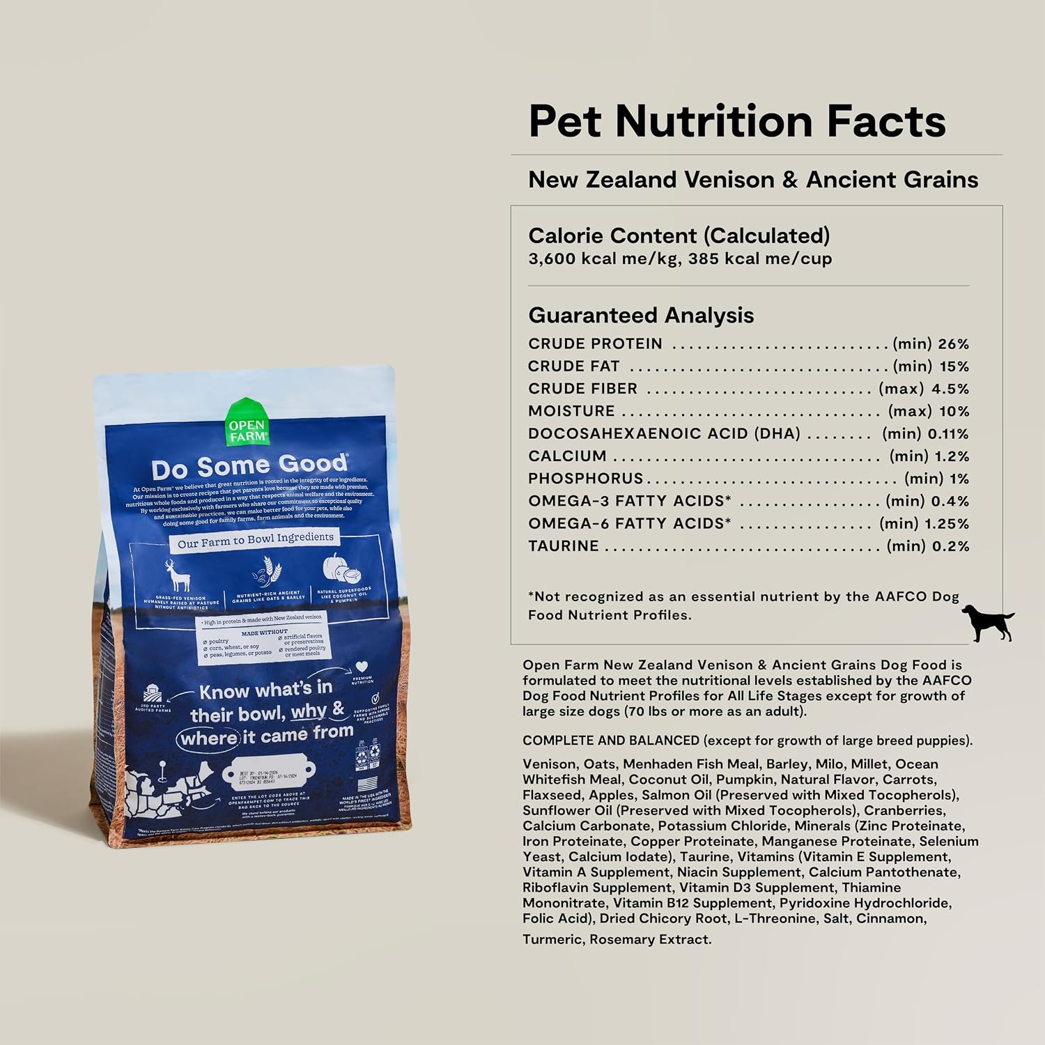 Open Farm Ancient Grains Dry Dog Food, Grass-Fed Beef Kibble, 11lb Bag
