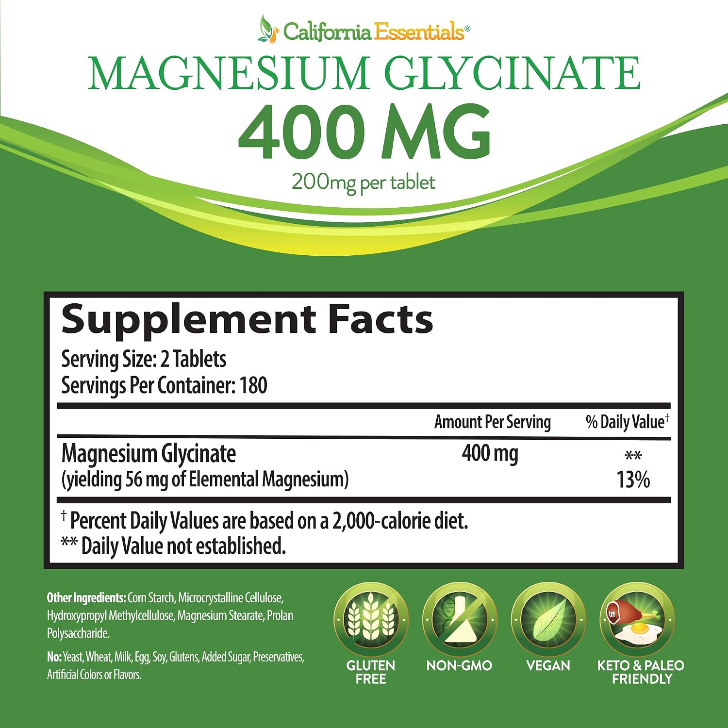 Magnesium Glycinate 400 - Chelated, High Absorption Magnesium for Muscle Relief, Bone & Heart Support -Vegan, Non-GMO, Gluten-Free 240 Tablets (Servings 120, Serving Size (2) 200mg Tablets)