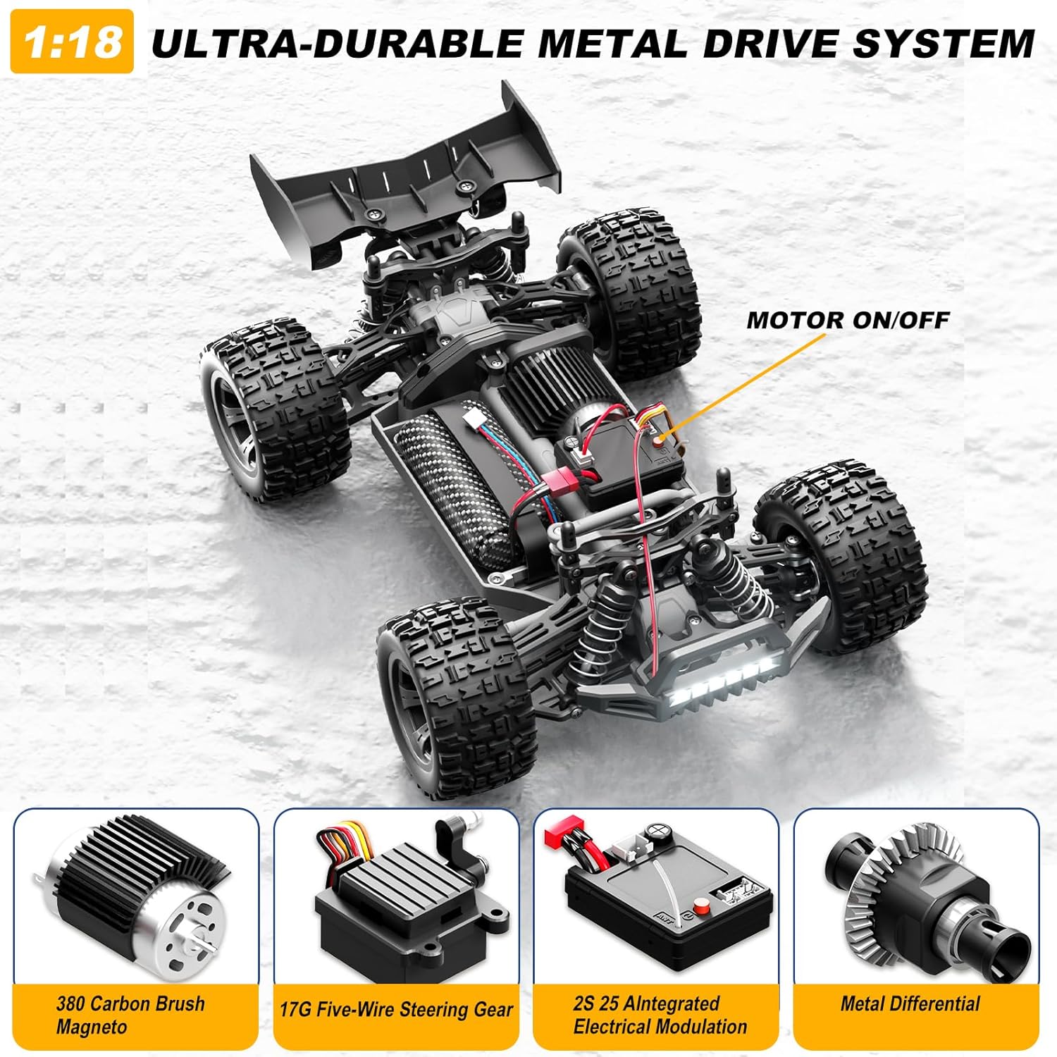 1:18 Scale All-Terrain RC Car for Adults - 40+KM/H High Speed 4WD Off-Road Remote Control Truck with 2 Rechargeable Batteries