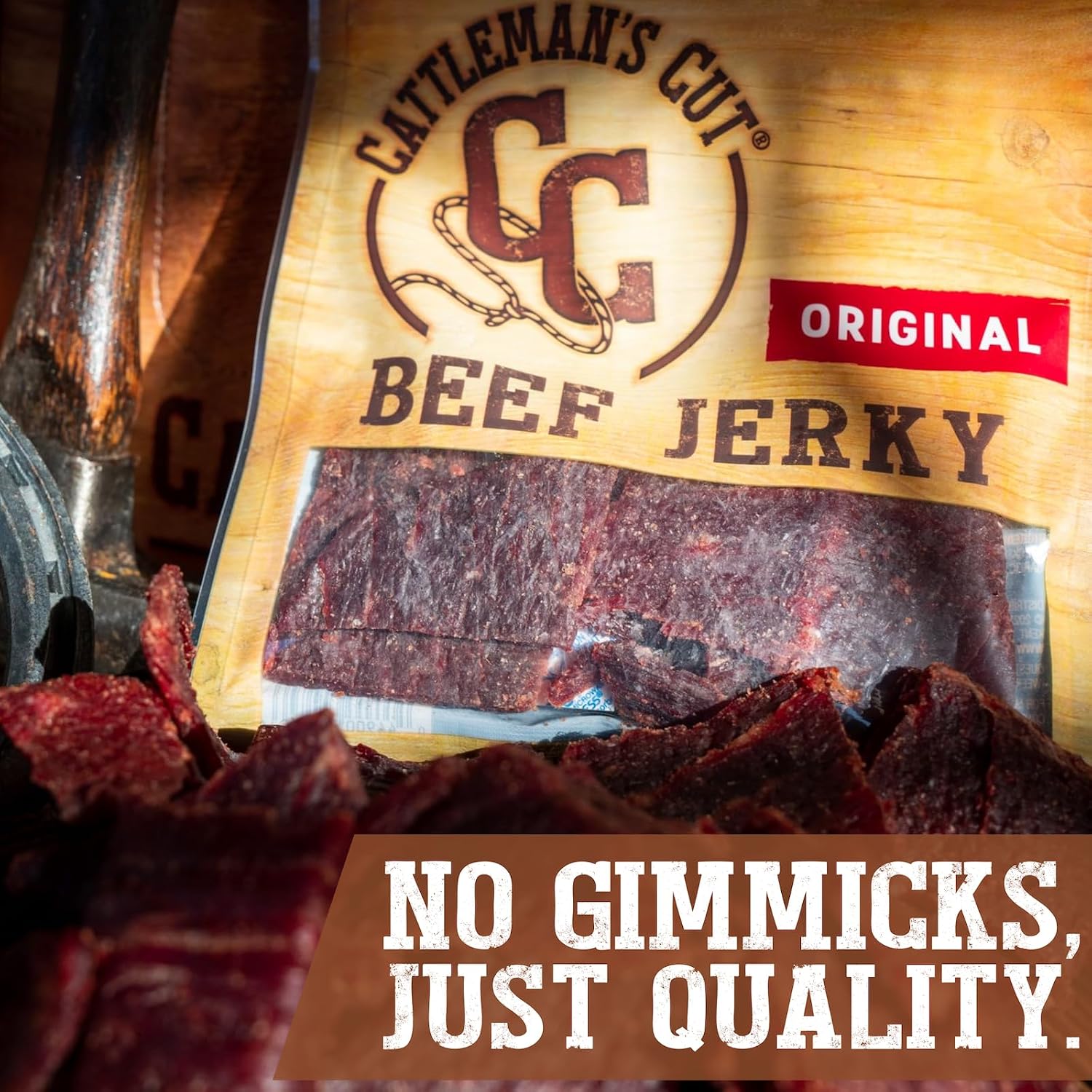 Cattleman's Cut Original Beef Jerky, Premium Marinated Steak High Protein Meat Snacks, Keto Friendly, Gluten Free, Carnivore Travel Snack, Resealable Bag, 10 Ounces