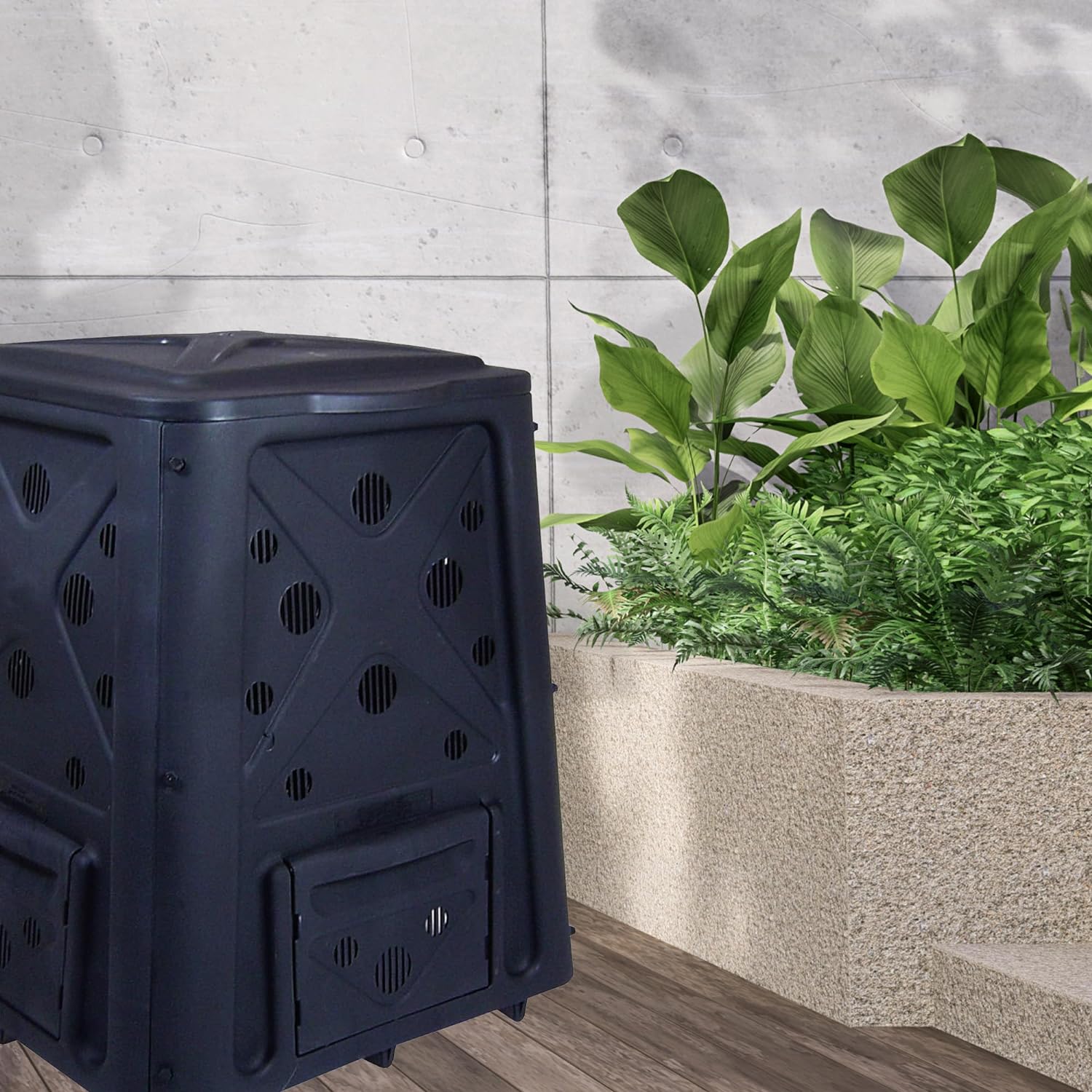 Redmon Outdoor Compost Bin with Lift Off Lid, 4-Door Access & Vent Holes, 65 Gallon