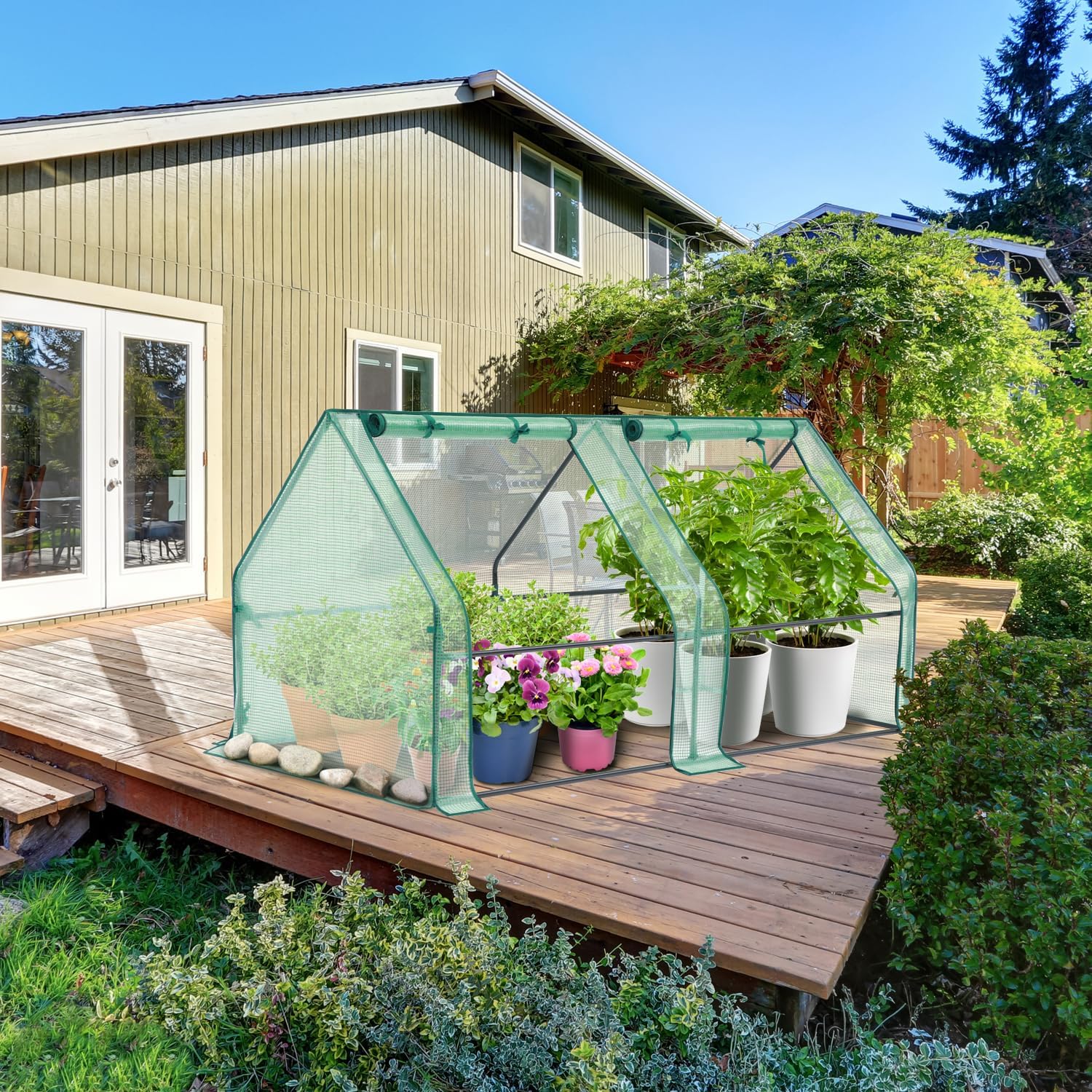 Ohuhu Portable Mini Greenhouse, 71"x36"x36" Greenhouses for Outdoors with Dual Large Zipper Doors & Ground Stakes