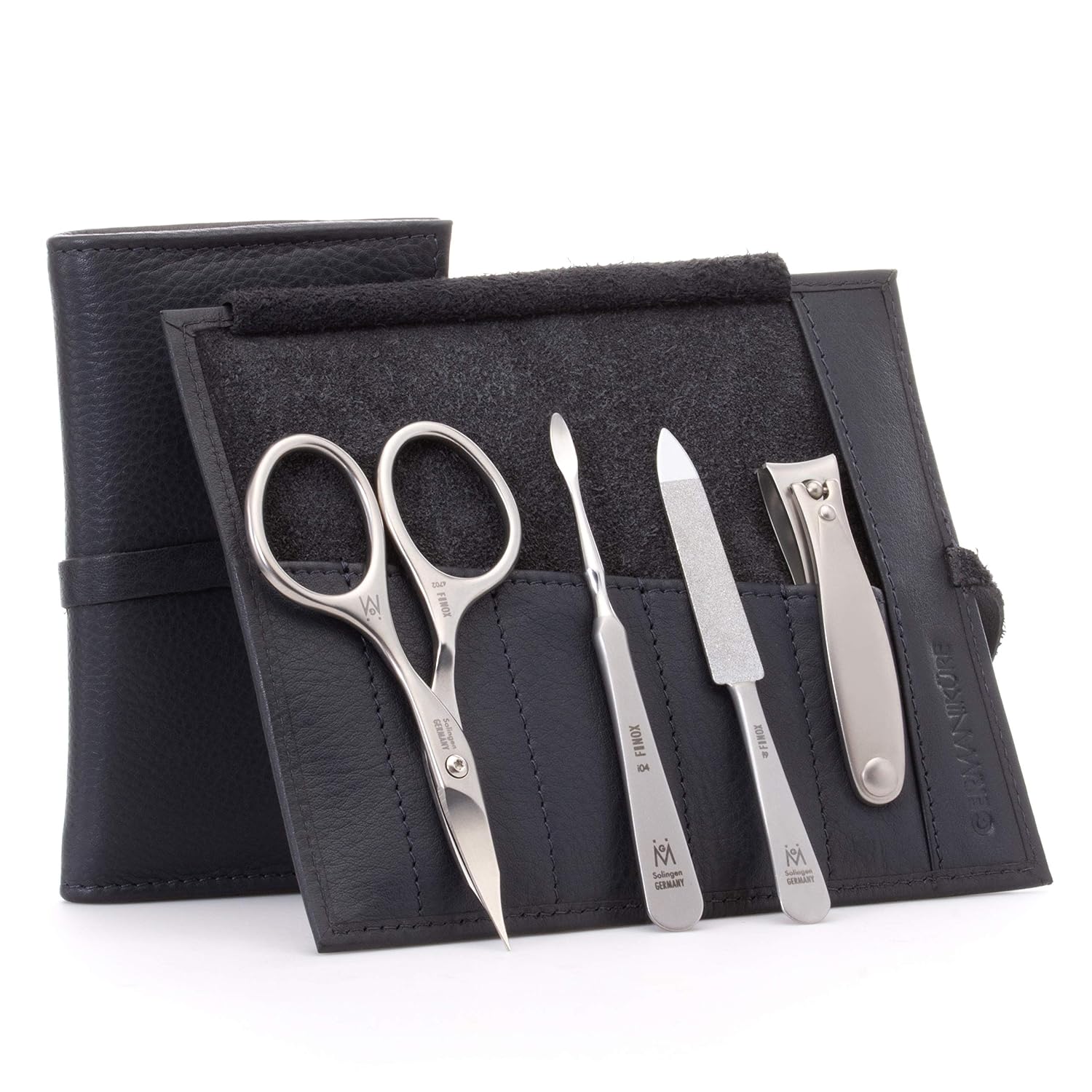 GERMANIKURE 4pc Manicure Nail Care Kit, Solingen Germany, Yellow Suede Roll