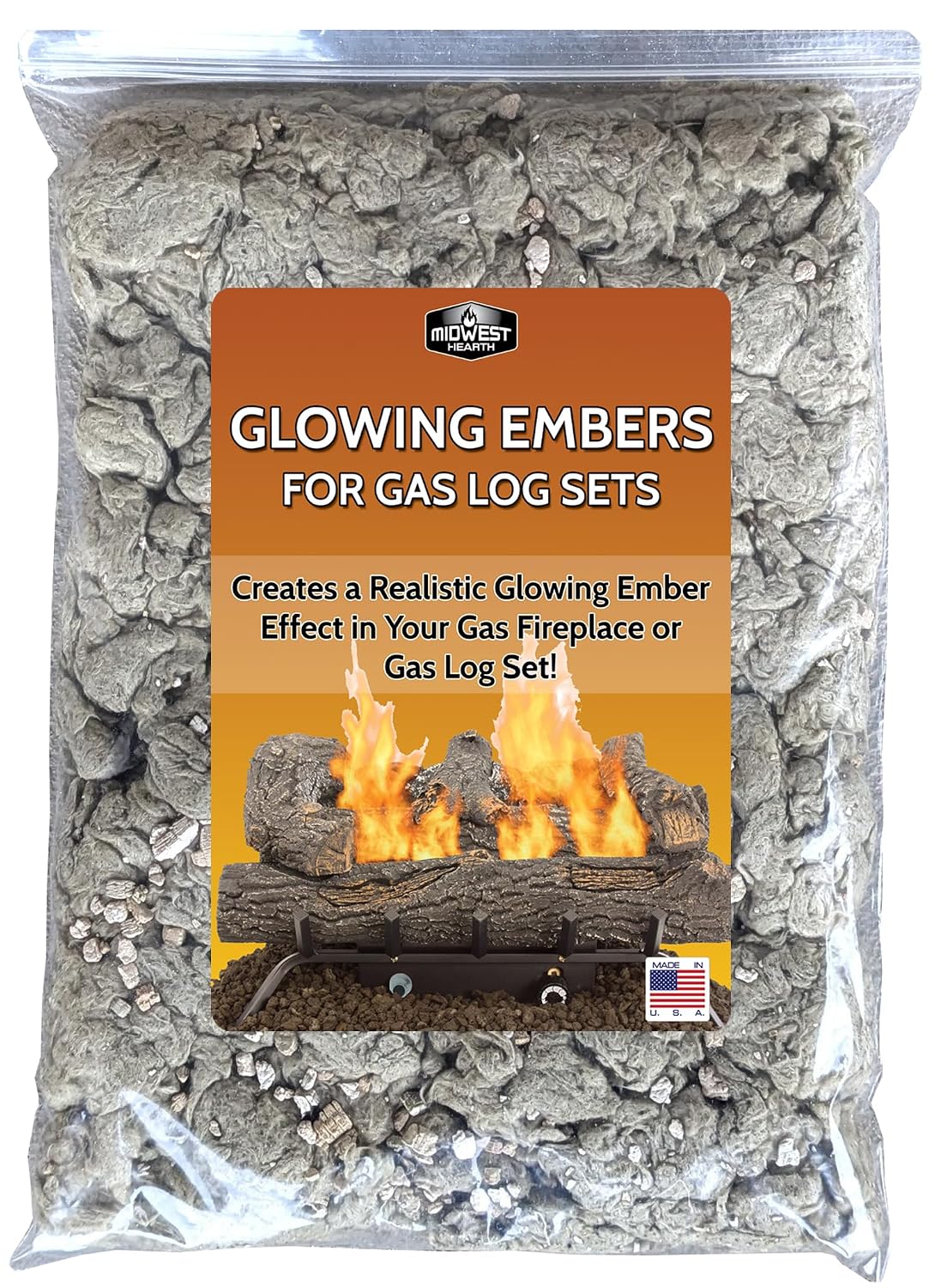 Midwest Hearth Glowing Embers for Gas Logs – 6 oz | Rock Wool and Vermiculite Blend | Enhanced Ember Effect | Vented and Unvented Compatible