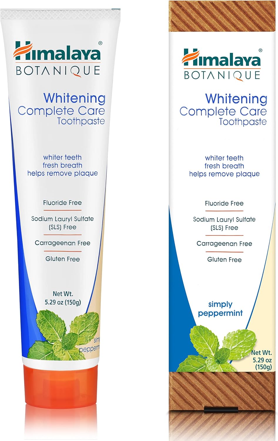 Himalaya Botanique Whitening Complete Care Toothpaste, Teeth Whitening, Fights Plaque, Fluoride Free, No Artificial Flavors, SLS Free, Cruelty Free, Foaming, Simply Mint Flavor, 5.29 Oz, 4 Pack