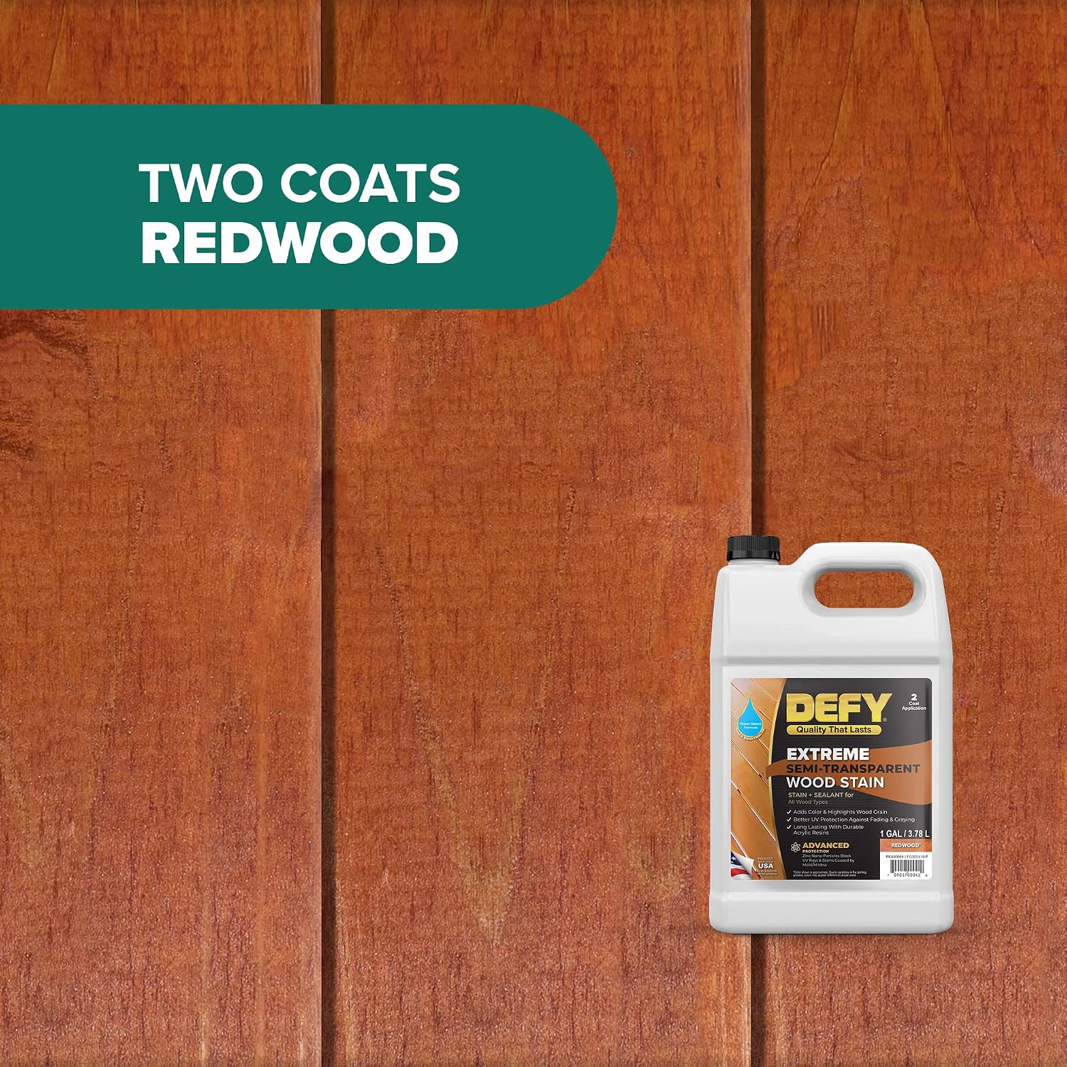 DEFY Extreme Wood Stain and Sealer in One - 1 Gallon Semi-Transparent Waterproof Coating for All Wood Types - Cedar Tone