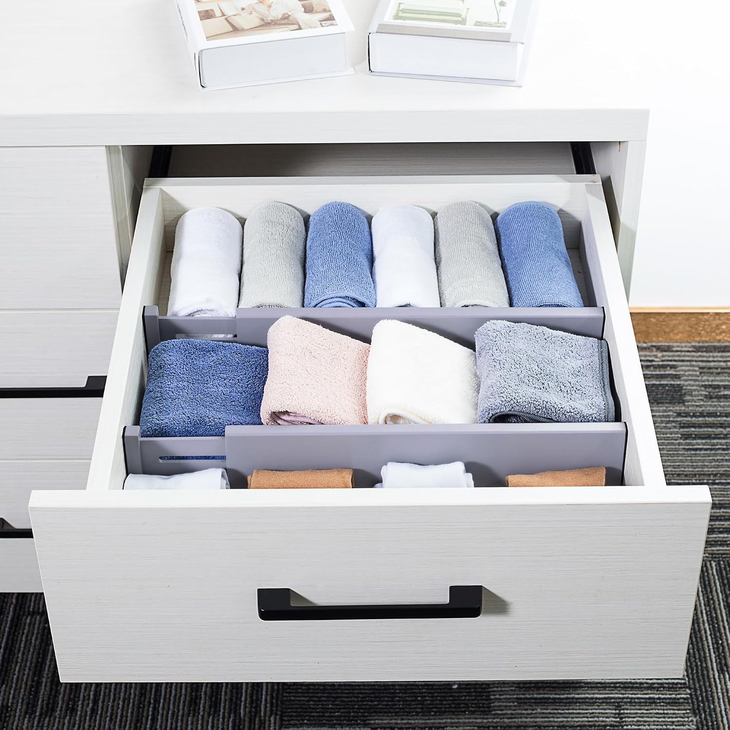 Utoplike 4 Pcs Bamboo Kitchen Drawer Dividers, Large Drawers Organizers | Adjustable Spring Loaded Expandable Organization, Works in Dresser, Bathroom, Bedroom, Office, Fit 17.8"-20.6" Drawer, 2.4"H