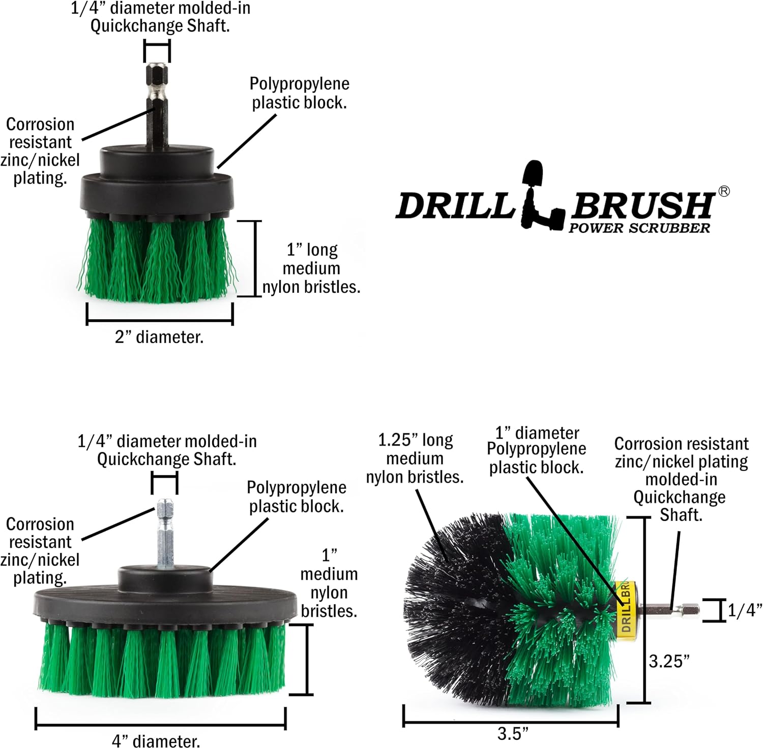 Drillbrush Drill Brush Attachment Set for Bathroom, Tile & Grout Cleaning | Power Scrubber Brush Kit for Bathtub & Shower - All-Purpose Household Cleaning Brushes for Drill - Electric Grout Cleaner Kit