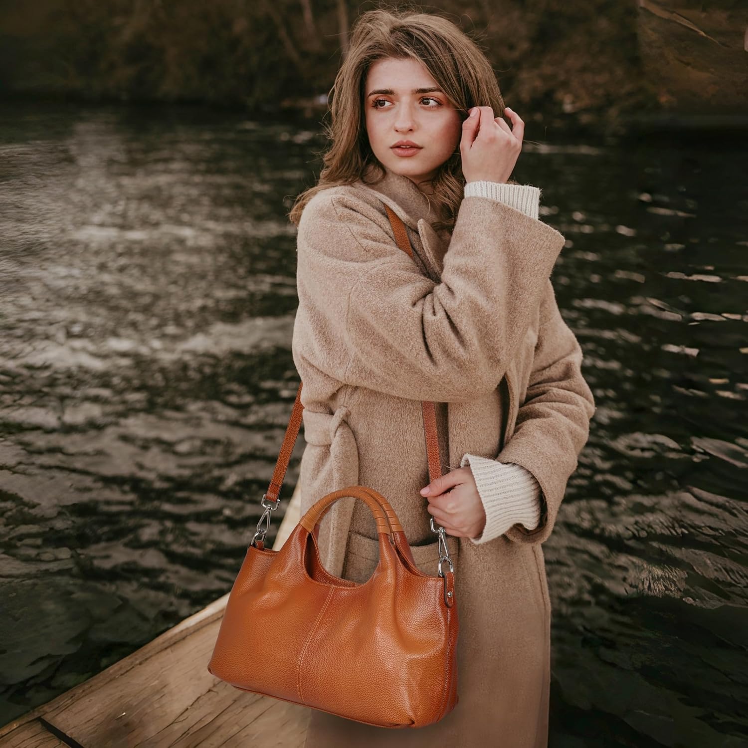 Iswee Leather Satchel Women Purse and Handbag Crossbody Shoulder Bag Hobo | Genuine Cowhide Leather Tote Top Handle Bag Soft & Durable Medium Size Bags with Detachable Multiple Pocketbooks Trendy