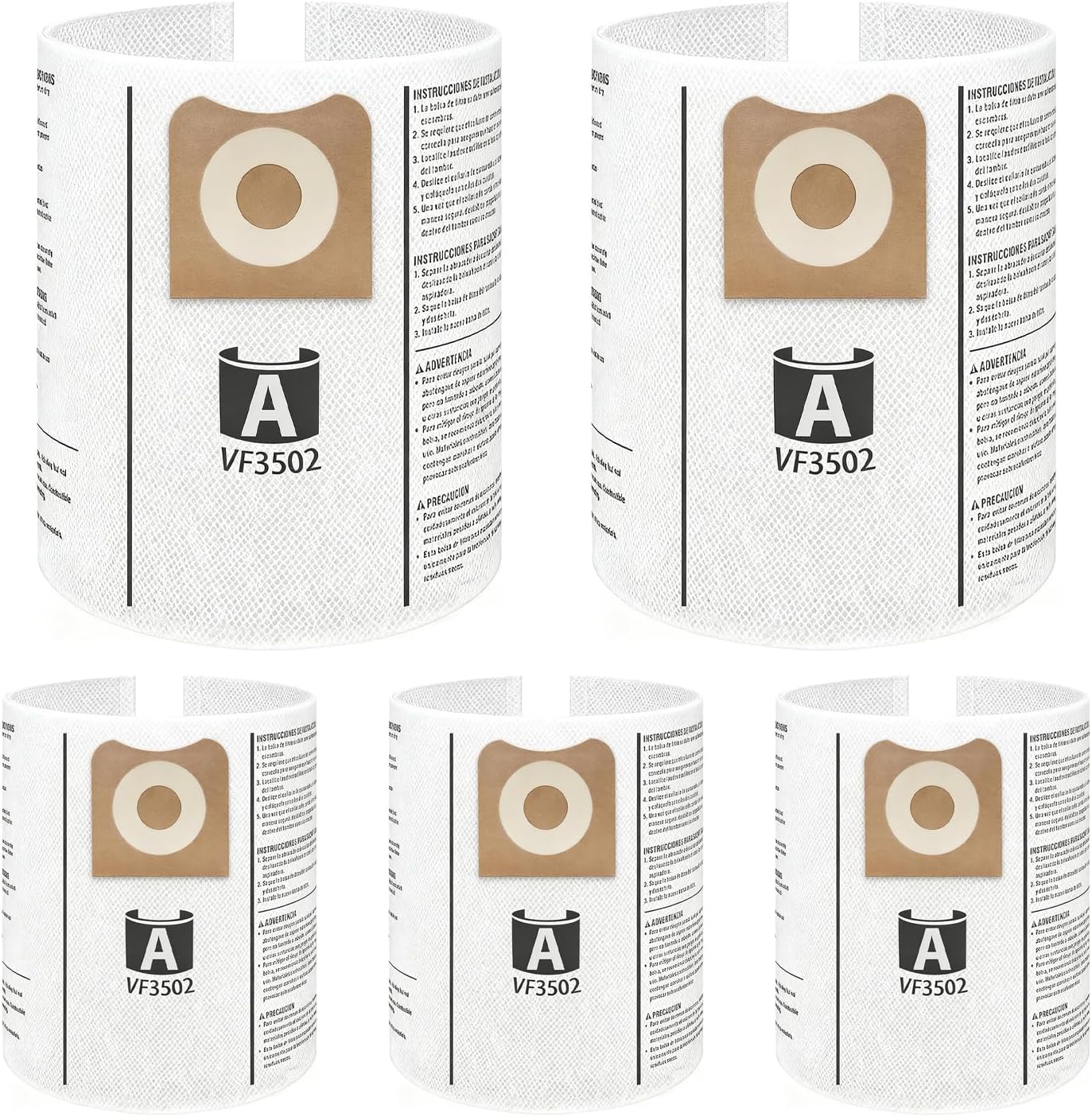 5 Pack VF3502 Replacement for Rigid Shop Vac Bags Size A, Part# 23743