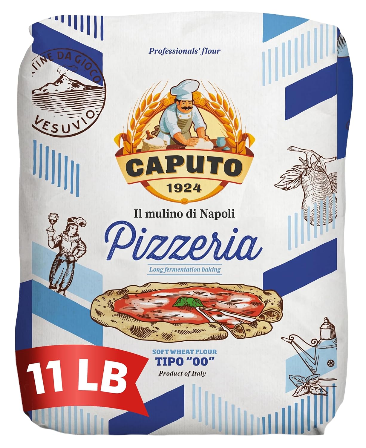 Antimo Caputo Pizzeria Flour Blue, 11 Pound (5Kg) Bag - Italian 00 Flour - Soft Wheat for Pizza Dough - Makes that Perfectly Elastic, Chewy