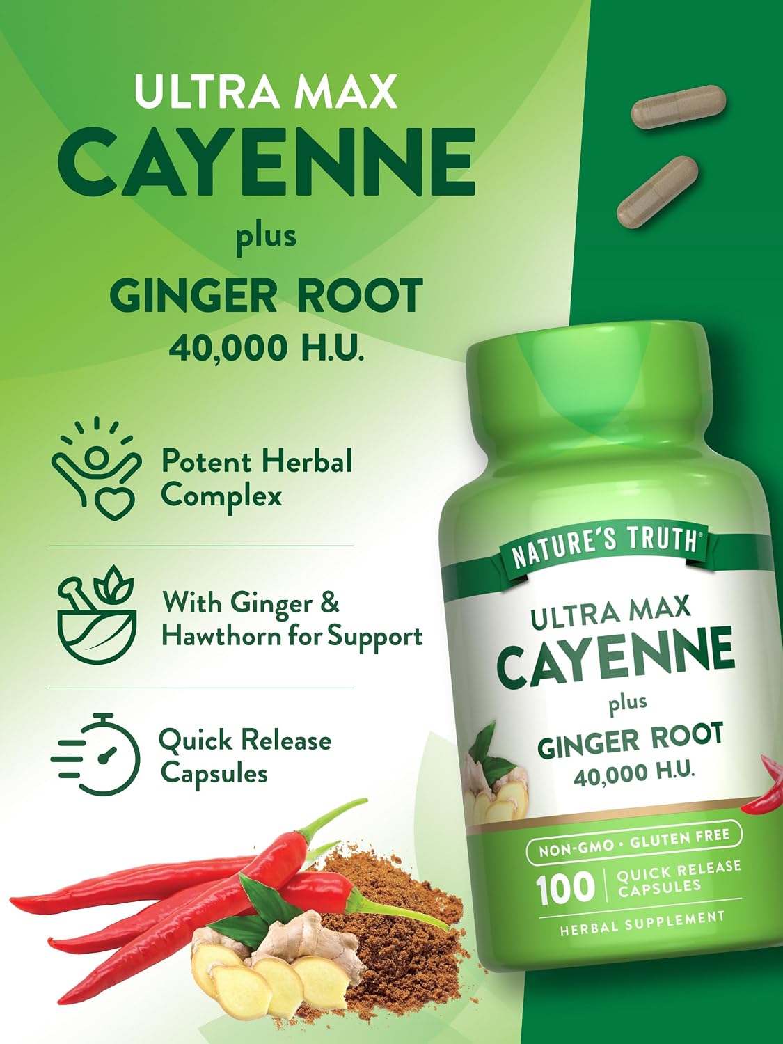 Nature's Truth Cayenne Pepper Capsules | 40,000 HU | 100 Count