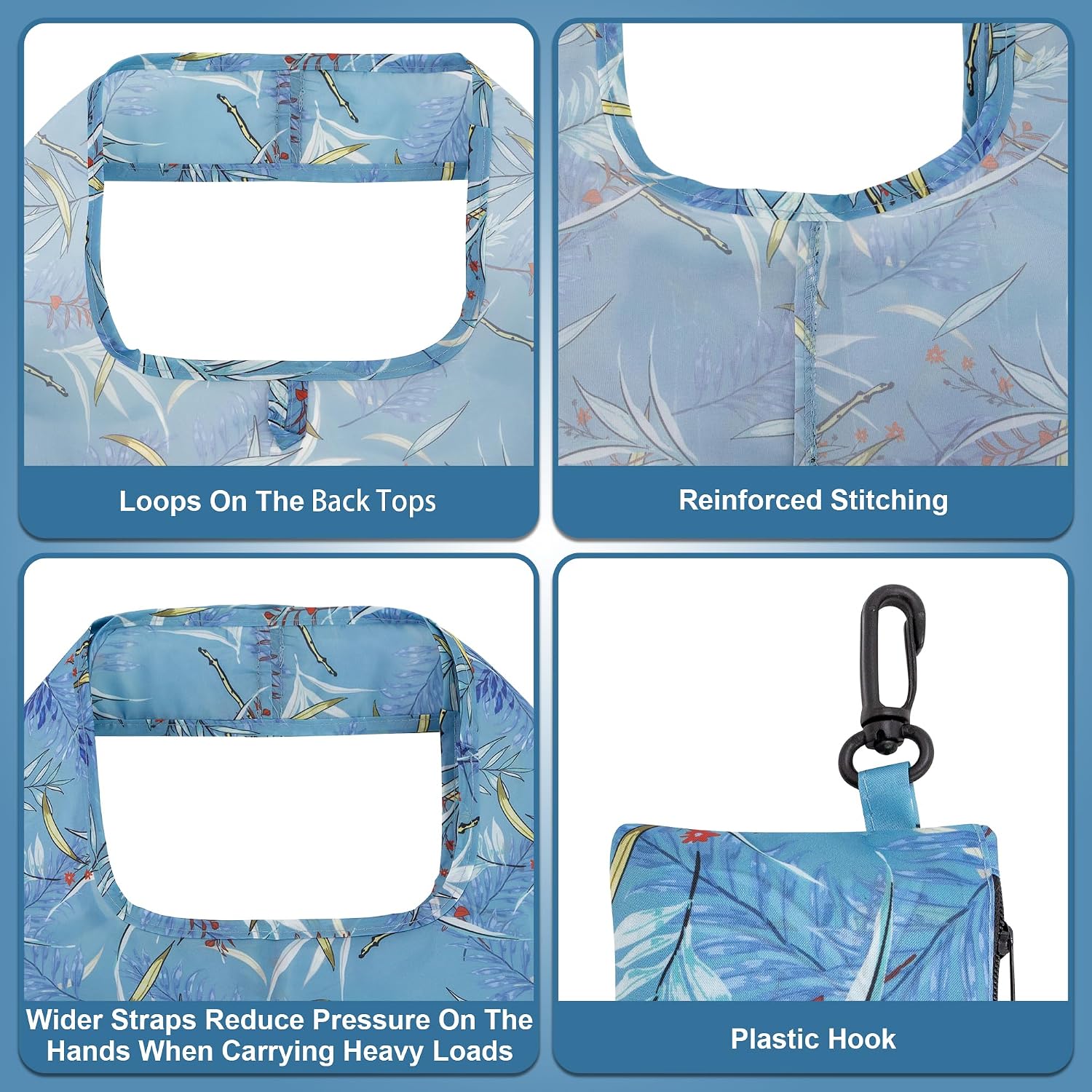 HOLYLUCK Reusable Grocery Bags,Heavy Duty Foldable Shopping Tote Bag (Standard, 3 Blue Geometric Flowers)