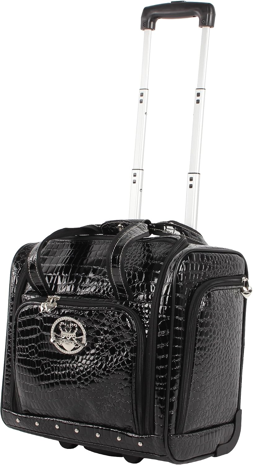 Kathy Van Zeeland Croco PVC Designer Underseat Luggage - 15 Inch Carry On Suitcase for Women- Lightweight Under Seat Bag with 2-Rolling Spinner Wheels (Burgundy)