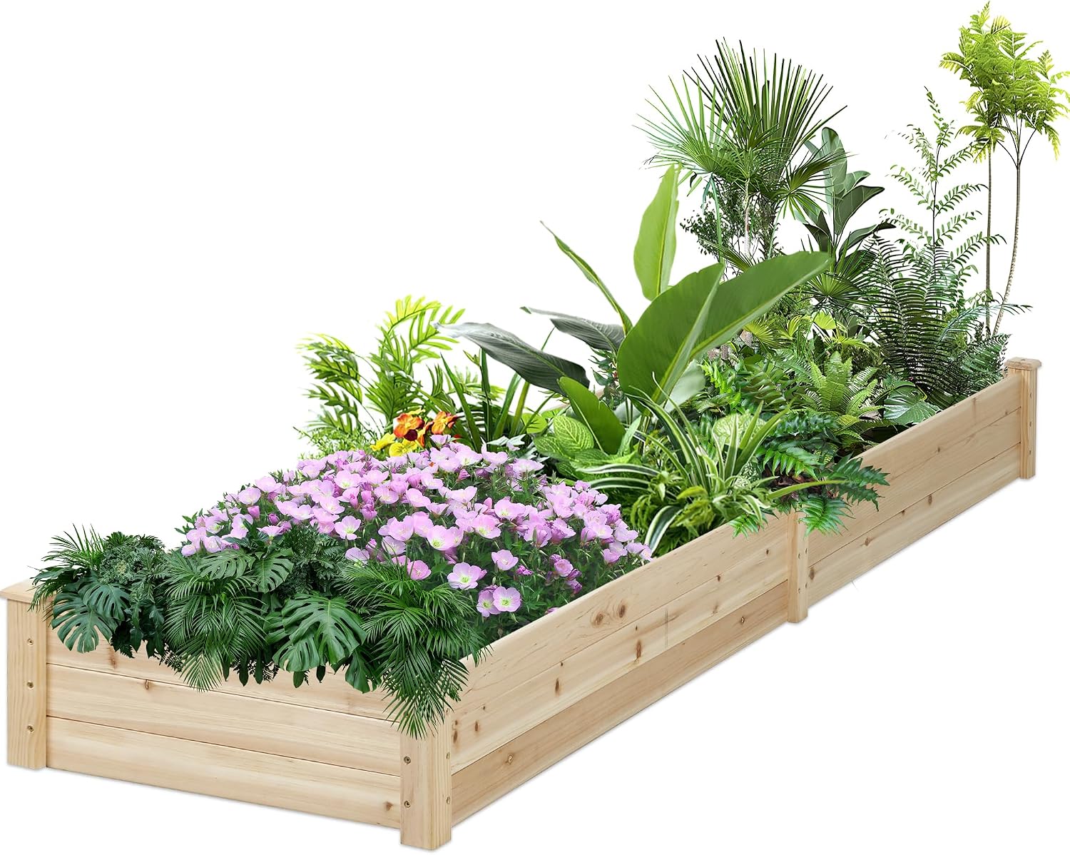 8 Feet Outdoor Wooden Raised Garden Bed, Elevated Planting Planter Box Kit for Vegetables Fruits Grow Yard Gardening, Natural