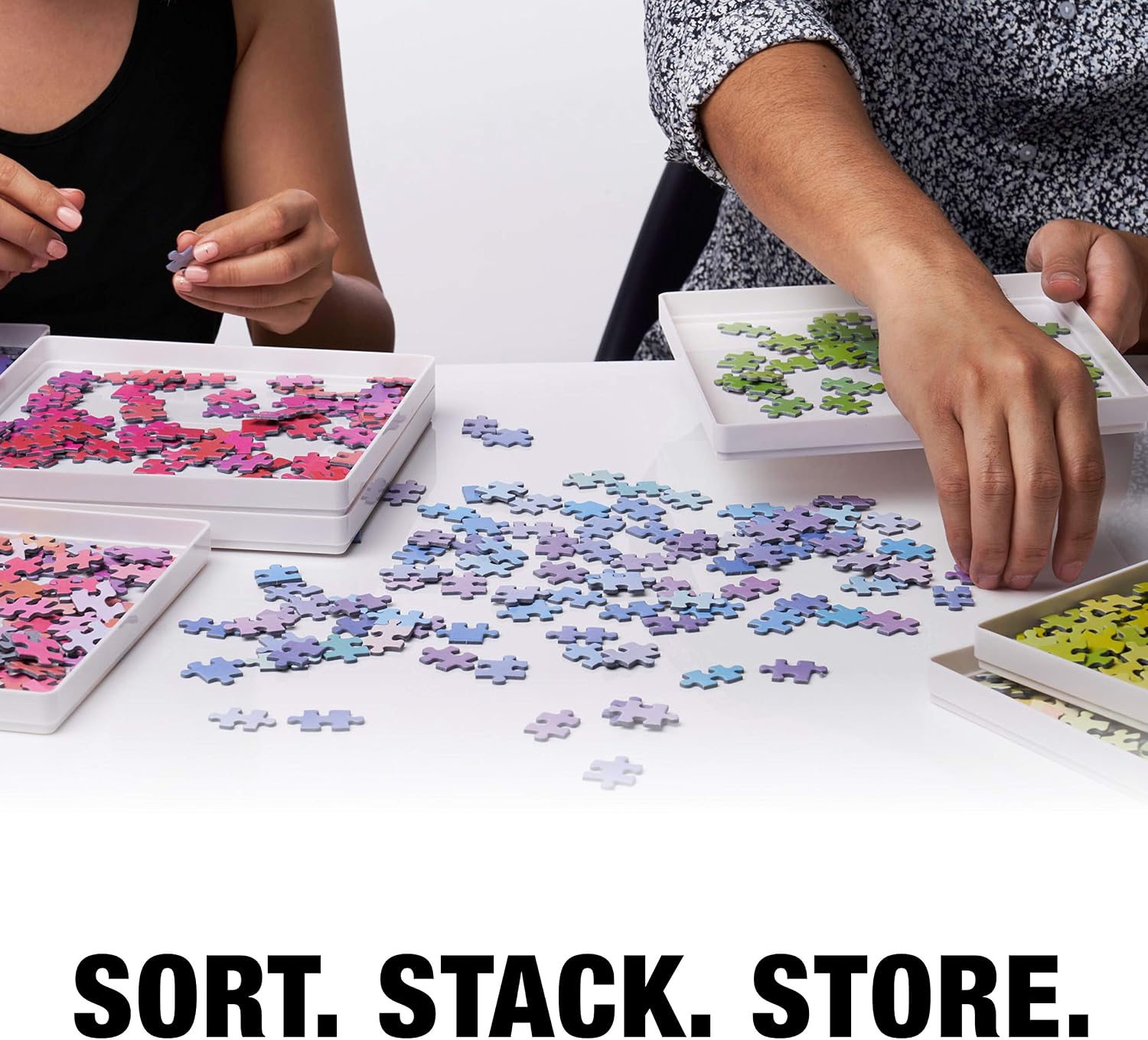 Tidyboss 8 Puzzle Sorting Trays with Lid 8" x 8" - Portable Jigsaw Puzzle Accessories White Background Makes Pieces Stand Out to Better Sort Patterns