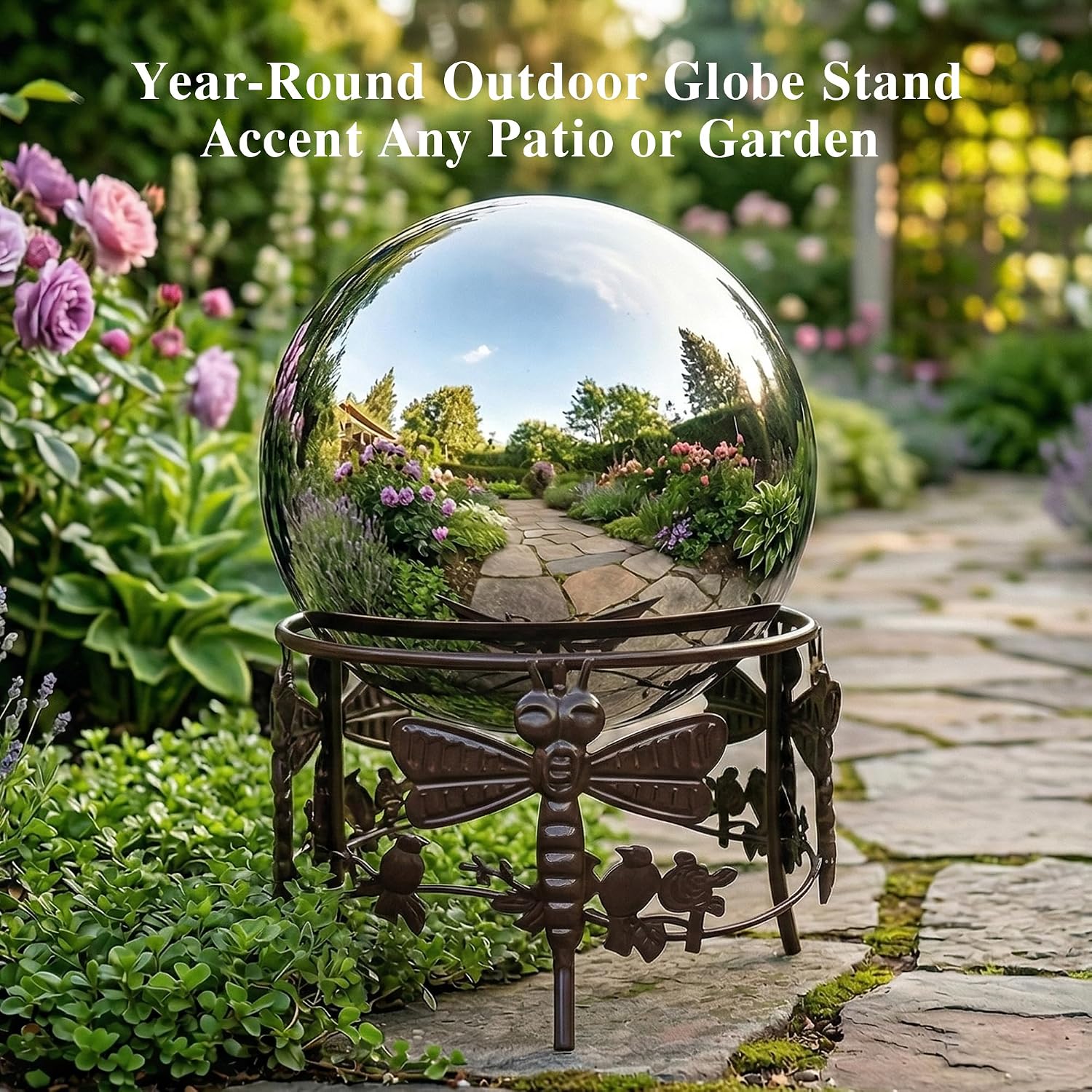 Topadorn Gazing Ball Stand for 10 /12 Inch Garden Globe with Butterfly | Metal Garden Globe Stand with Butterfly Design, Outdoor Weather Resistant Decorative Holder for Yard Patio Lawn