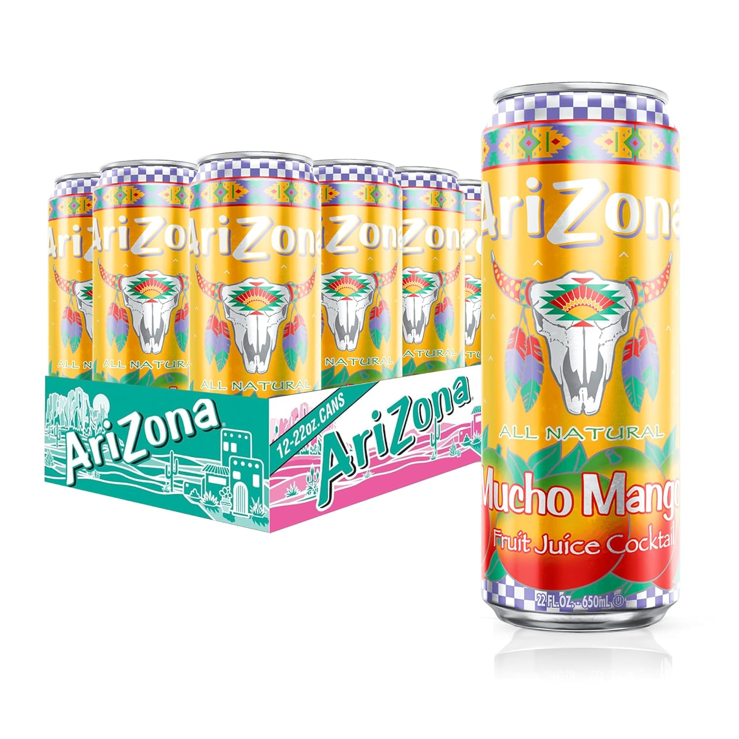 AriZona Mucho Mango | Fruit Juice Cocktail | 22 Fl Oz (12 Pack)