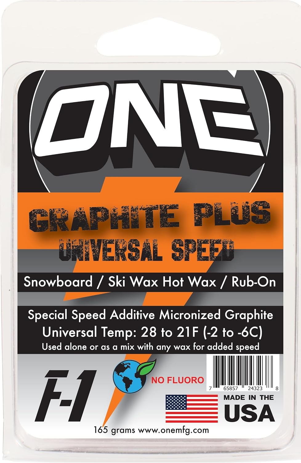 One-Wax - F1 Graphite Plus Additive 165g – Hot Wax/Rub-On Universal Speed Conditions Formula Snowboard/Ski/Nordic - Anti-Friction Performance
