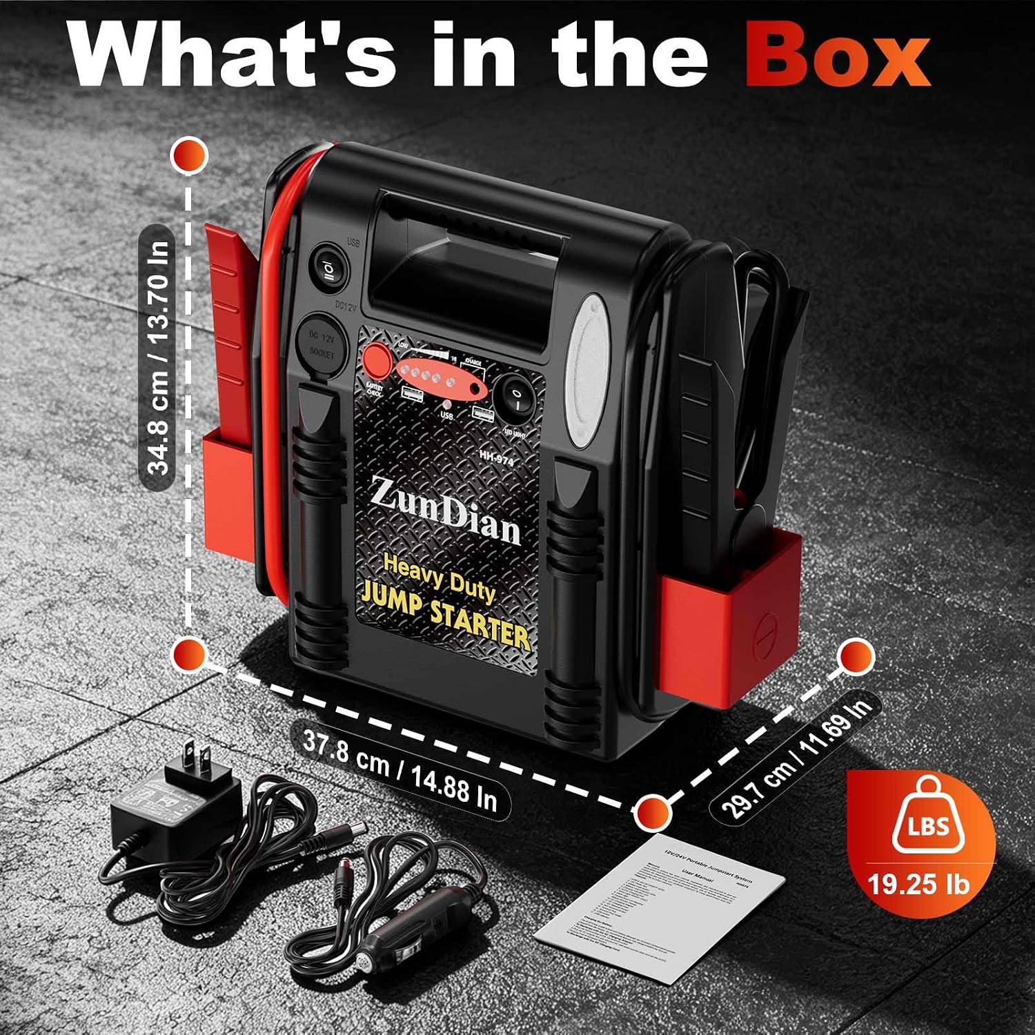 12V/24V Jump Starter - ZunDian 2800/1400 Amp Heavy Duty Battery Booster Pack, Portable Emergency Power for Cars, Trucks, SUVs, Tractors