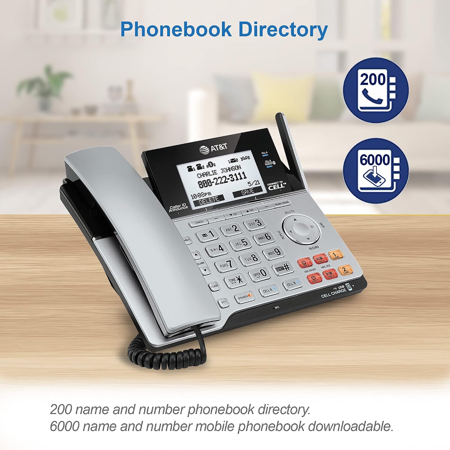 AT&T TL86103 2-Line Corded/Cordless Phone System for Small Business with Answering Machine, Connect-to-Cell Bluetooth, Caller ID, Intercom, Long Range & Expandable to 12 Handsets (Silver/Black)