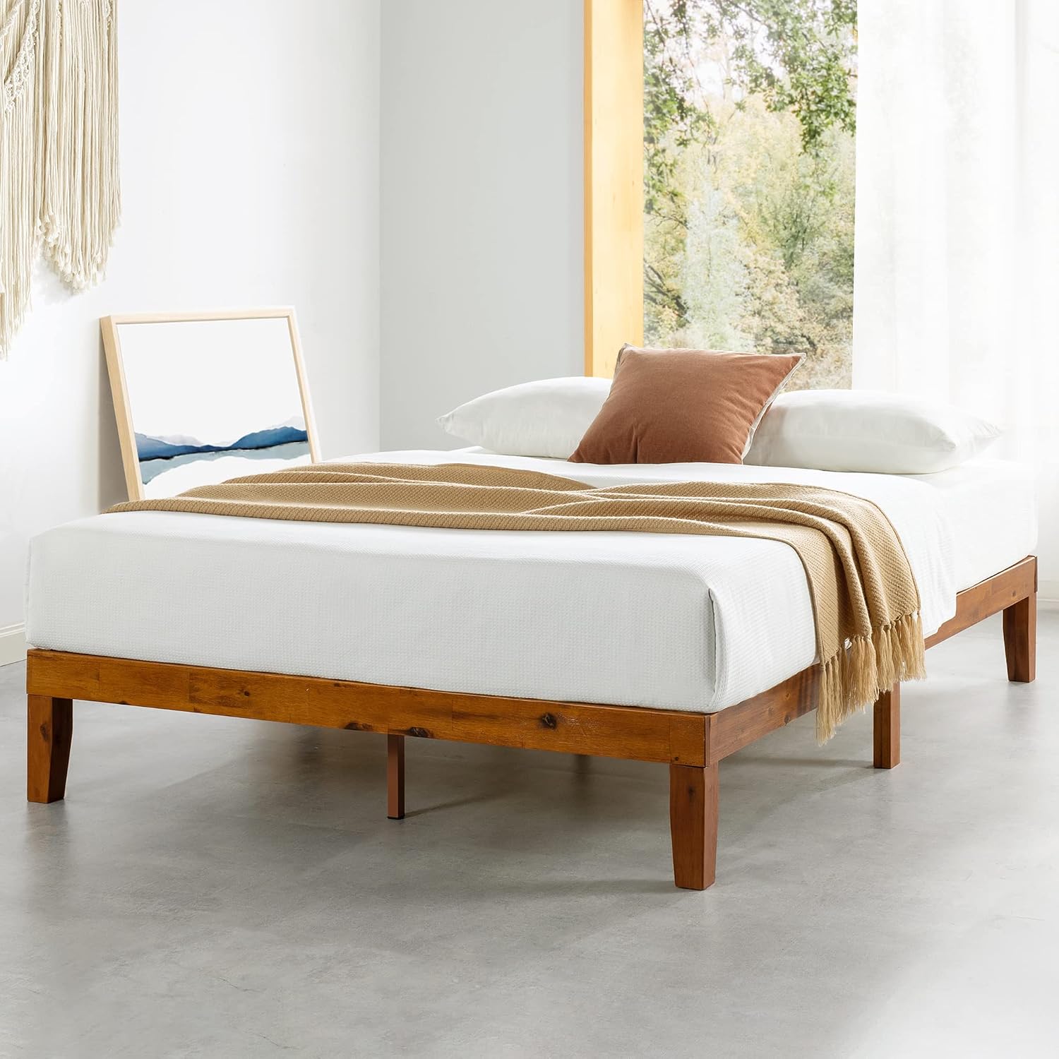 Mellow Naturalista Classic - 12 Inch Solid Wood Platform Bed with Wooden Slats, No Box Spring Needed, Easy Assembly, Queen, Pine