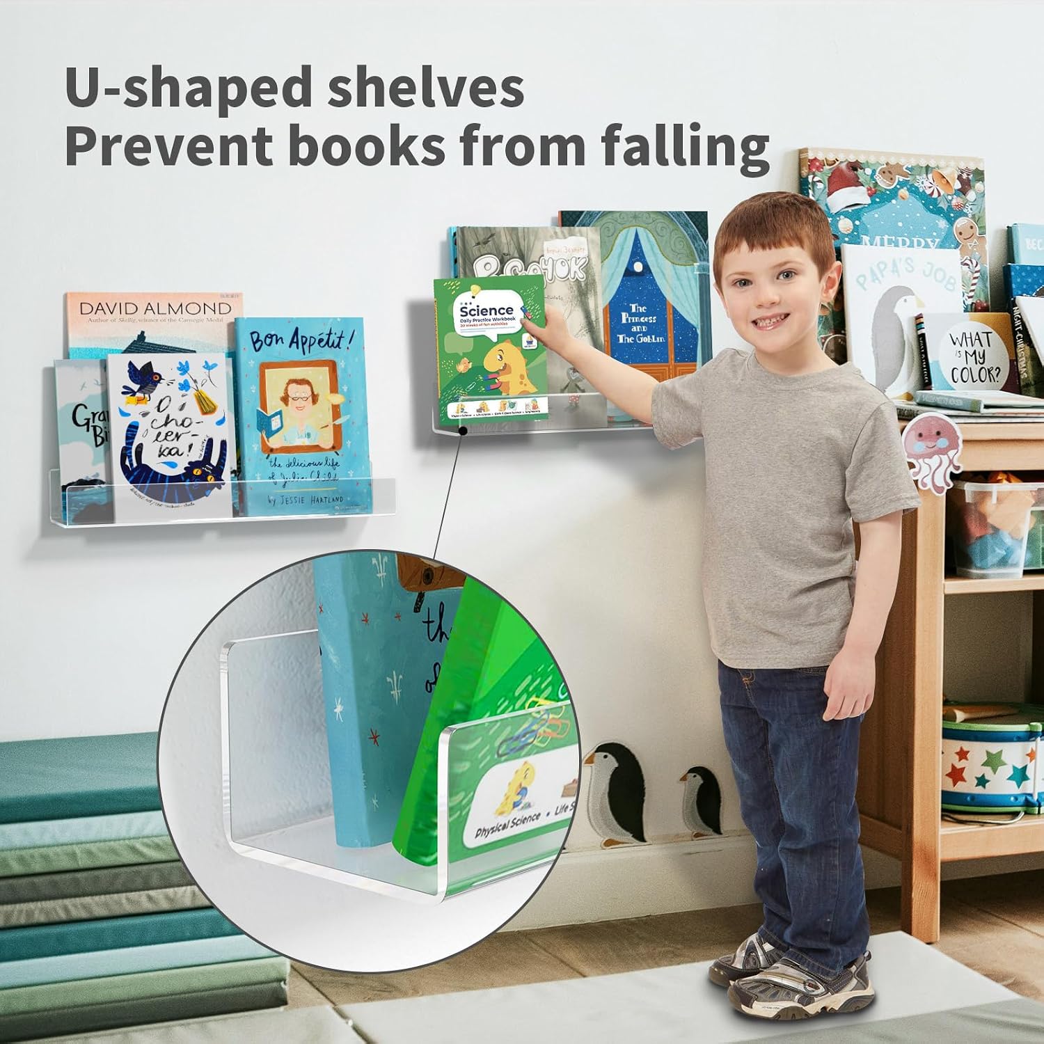 NIUBEE 24”Acrylic Floating Bookshelves for Kids Wall Shelves 2 Packs | Premium Acrylic 50% Thicker with Screwdriver Clear Bathroom Extra-Large Storage Shelves Display Organizer