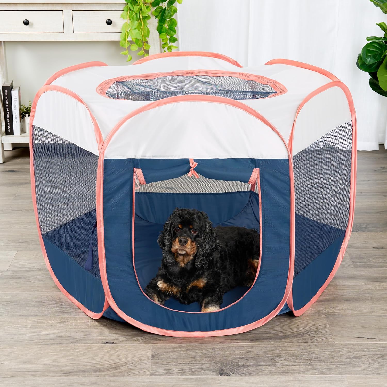 Furhaven Portable Dog Playpen Cat Tent, Pet playground,Kennel foldable indoor outdoor zippered puppy crate - Hunter Green, Medium