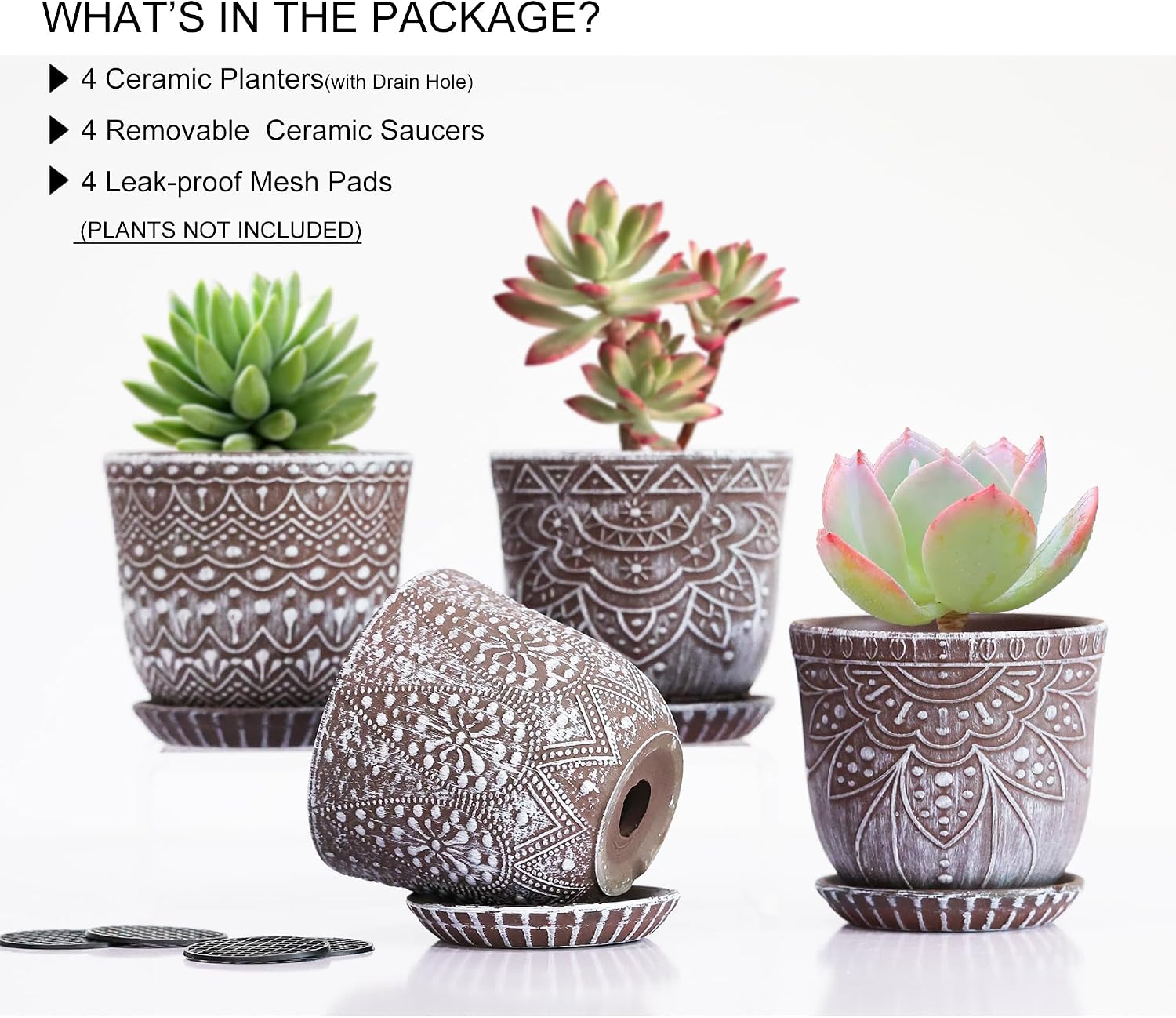 Gepege Ceramic Plant Pots, 6 Inch Indoor Planters with Drainage & Saucers
