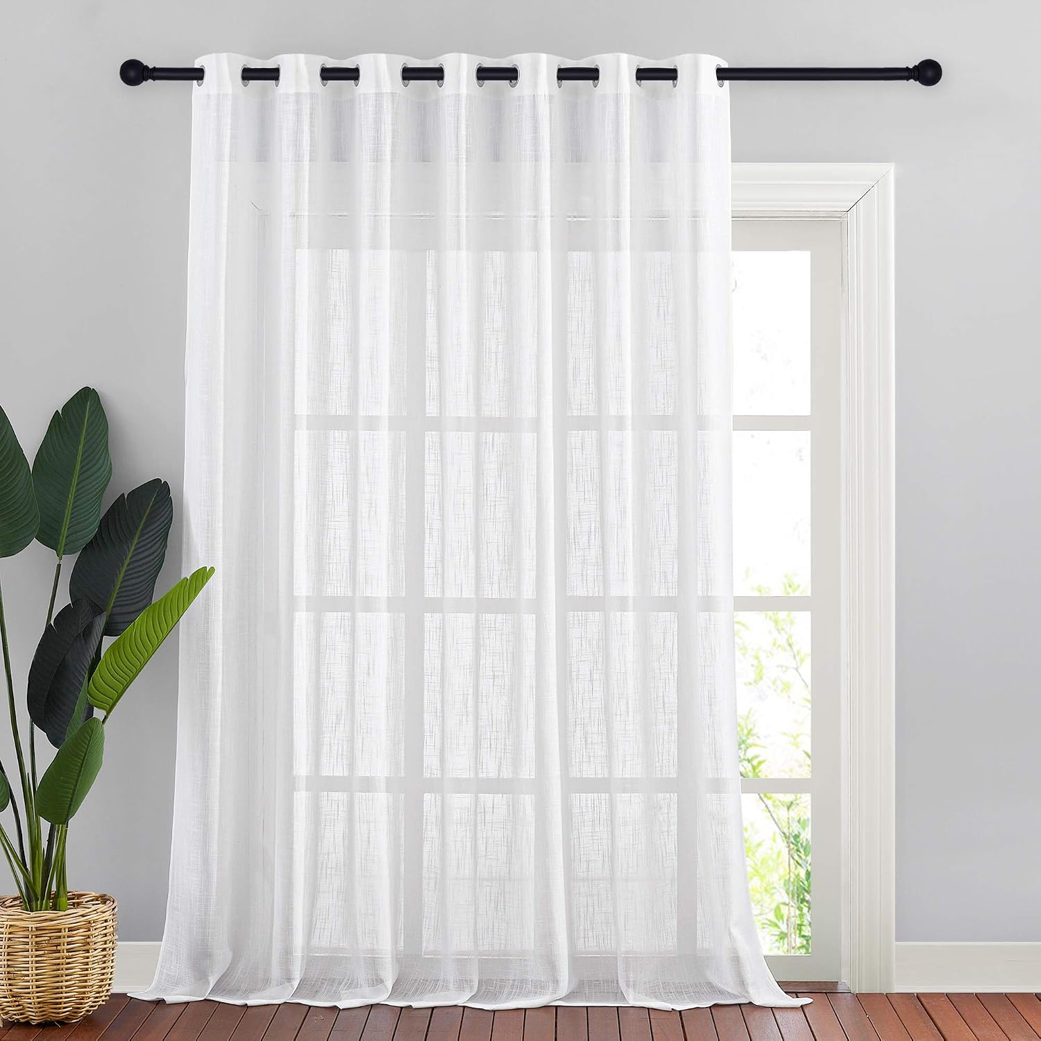 NICETOWN Linen Curtains White Semi Sheer 72 inch Long for Windows, Privacy with Light Filtering Grommet Top Window Treatments for Bedroom/Living Room