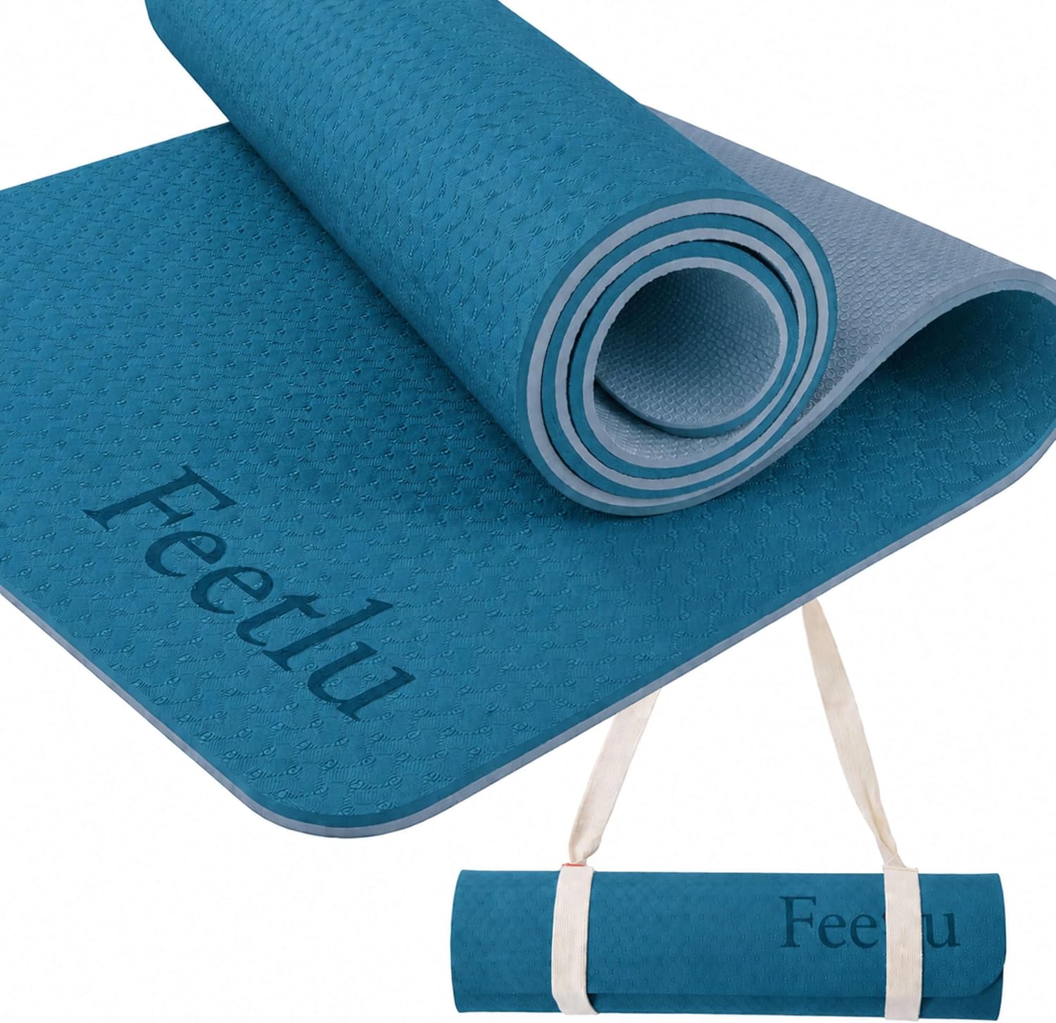 Extra Thick Yoga Mat with Carry Strap, 10mm Non-Slip Exercise Mat, 72 x 24 Inch Cushioned Workout Mat for Yoga, Pilates, Stretching & Floor Exercises