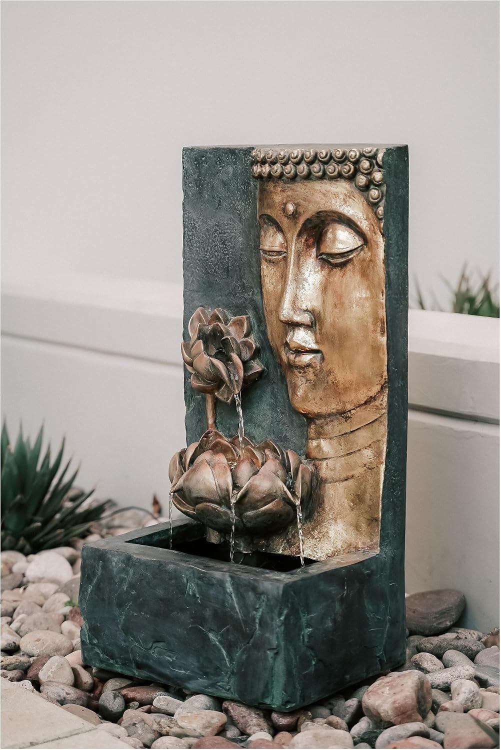 XBrand 30" H Zen Buddha Face Water Fountain w/LED Light & Pump, Indoor/Outdoor Freestanding, Relaxing Zen Décor