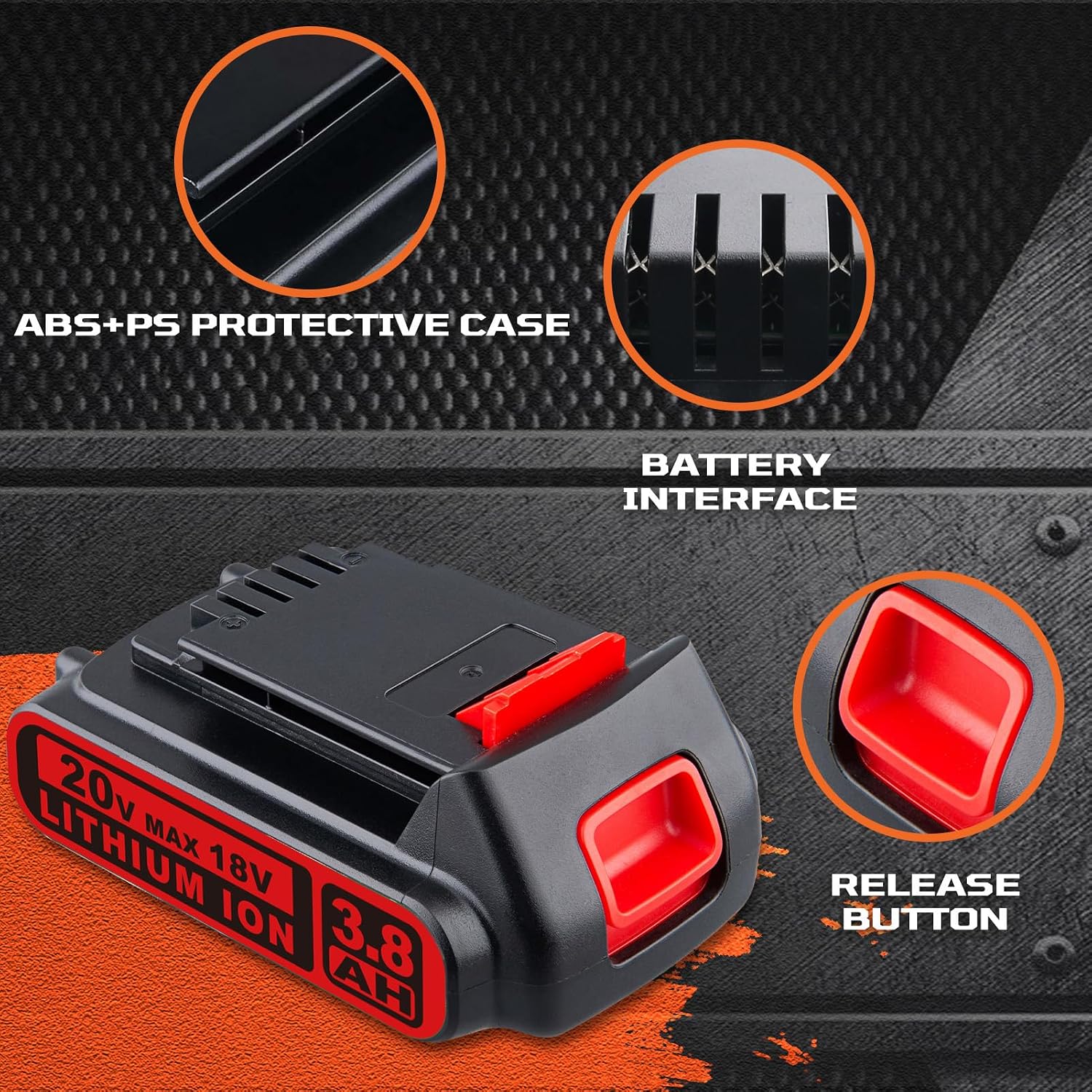 Masione 3.8Ah 20V Repalcement for Black and Decker 20V Lithium Battery BDL1805 LBXR20 LBXR2020-OPE Compatible with Black and Decker 20V Battery
