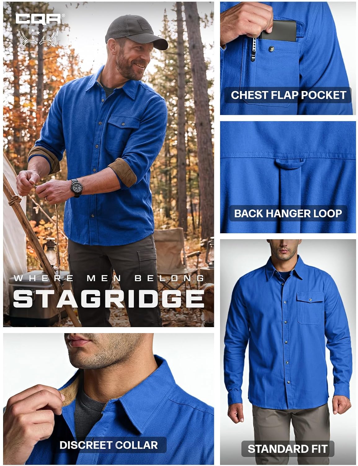 CQR Men's 100% All Cotton Button Down Flannel Shirts, Long Sleeve Brushed Warm Soft Casual Outdoor Plaid Shirt